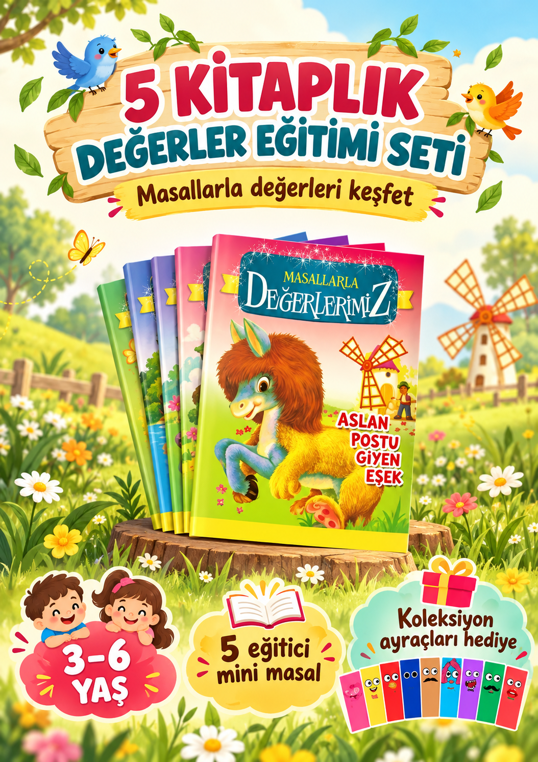 Okul Öncesi Değerler Eğitimine Uygun Mini Masallar 5 Kitap - K1