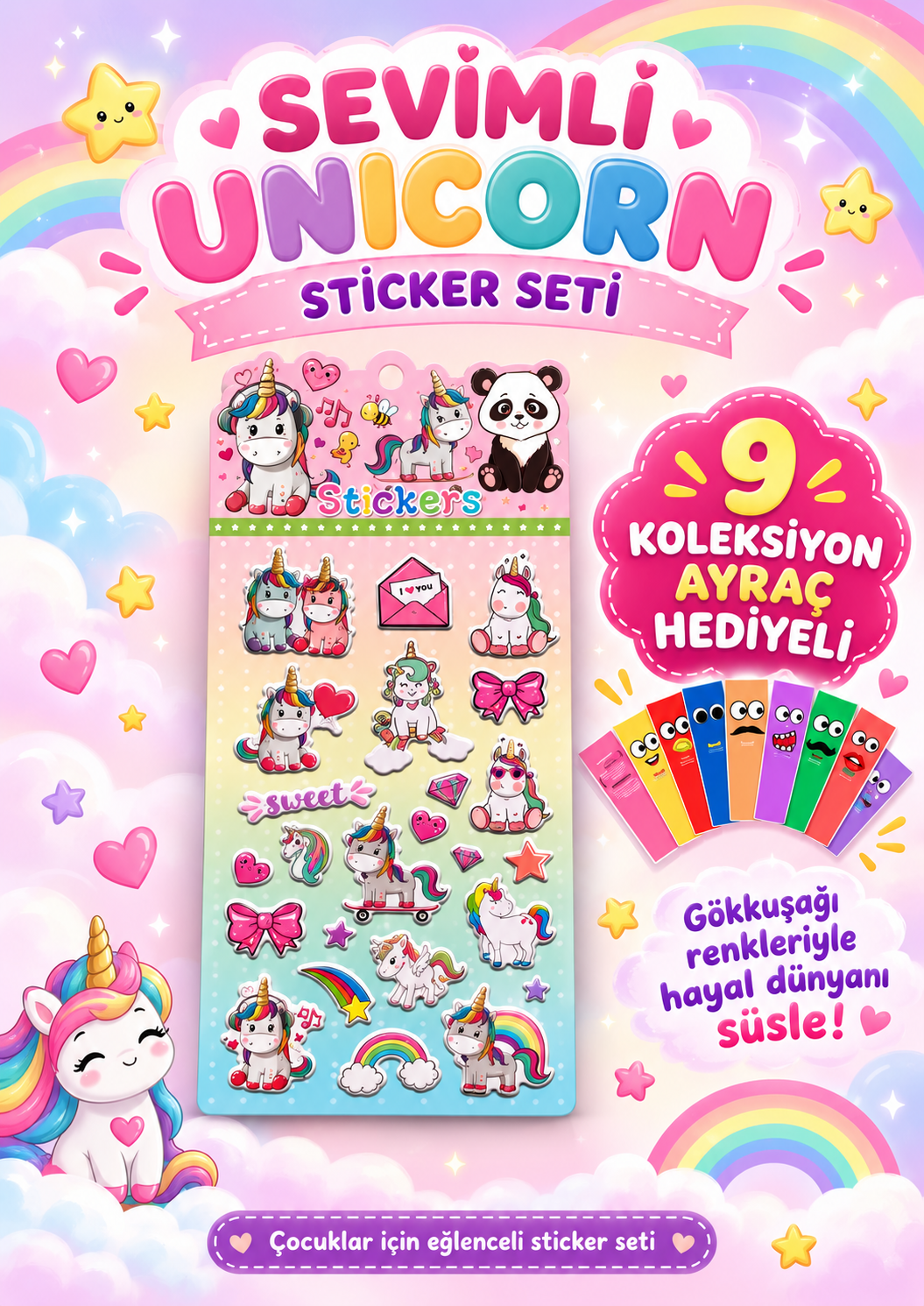 Unicorn Sticker - Kız Çocuklar İçin Kabartmalı Sticker Etiket