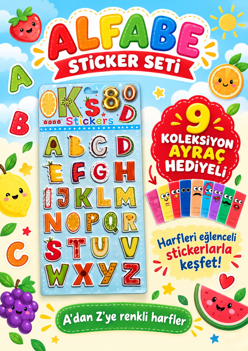 Harf Sticker - Alfabe Sticker - Çocuklar İçin Kabartmalı Sticker Etiket