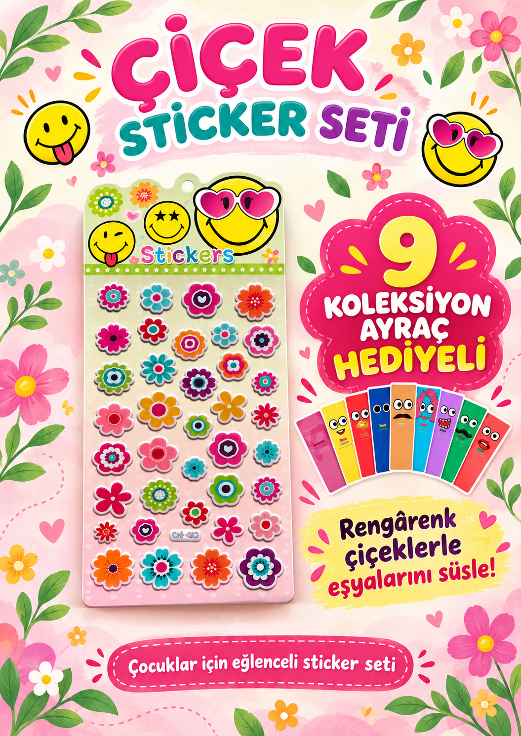 Çiçek Sticker - Papatya Sticker - Çocuklar İçin Kabartmalı Sticker Etiket