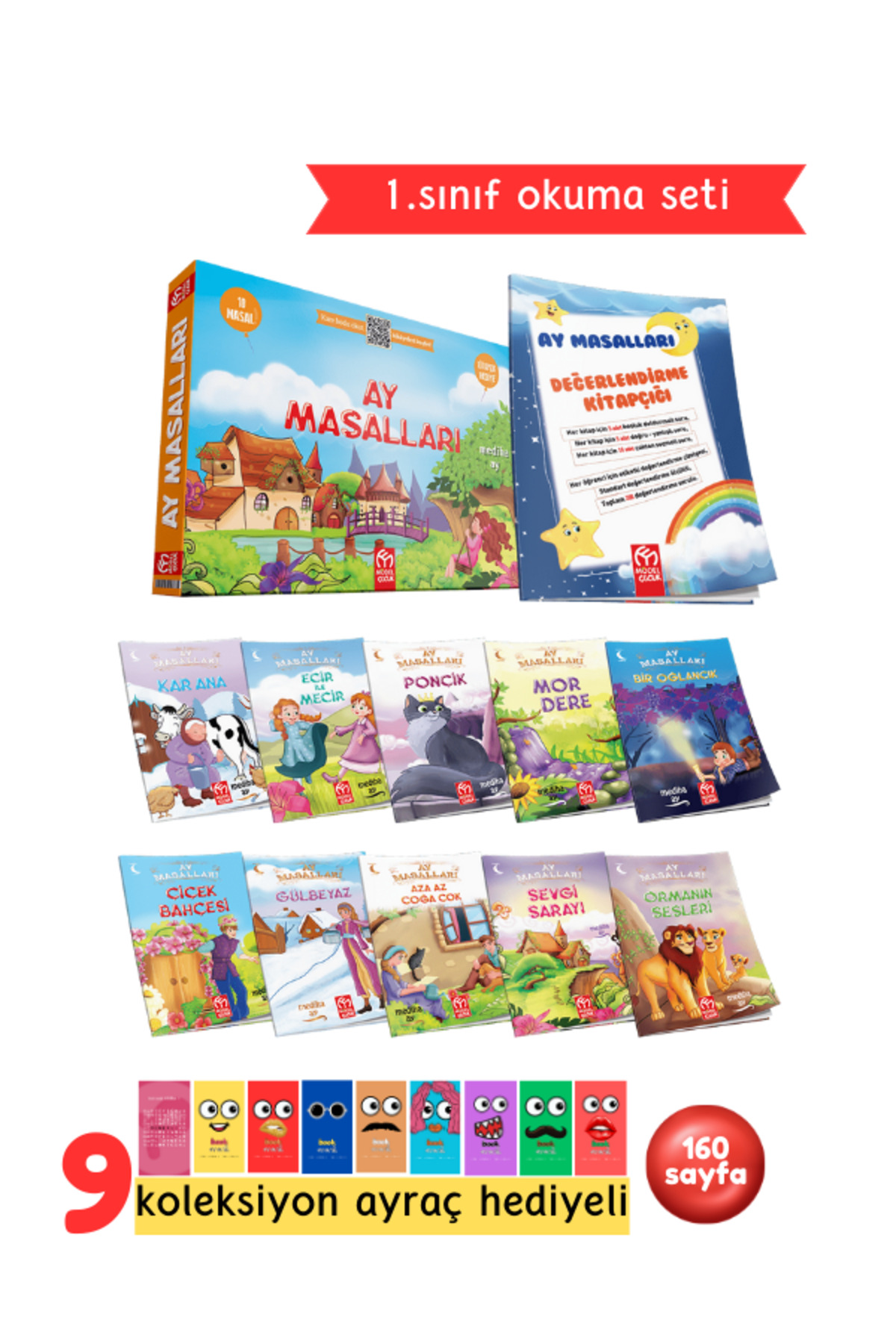 1.Sınıflar İçin Ay Masalları 10 Kitap + Soru Kitapçığı Hediyeli
