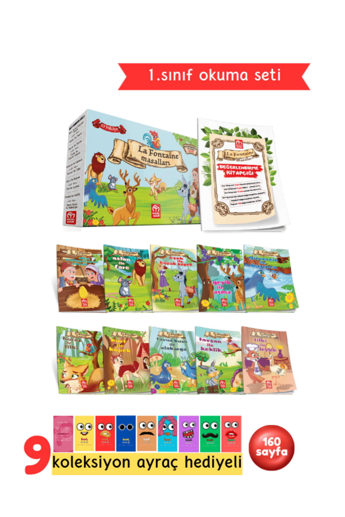 1.Sınıflar İçin La Fontaine Masalları 10 Kitap + Soru Kitapçığı Hediyeli
