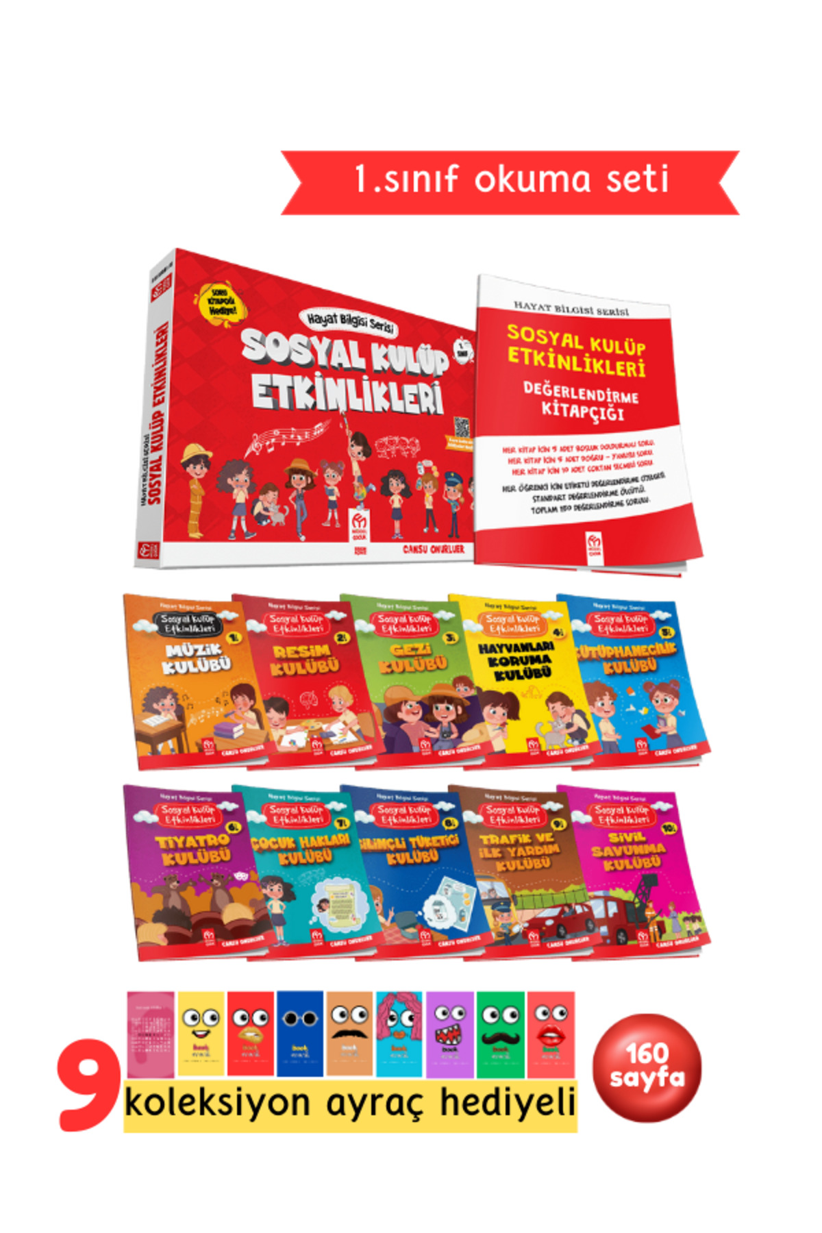 1.Sınıflar İçin Sosyal Kulüp Etkinlikleri Hikaye Serisi 10 Kitap + Soru Kitapçığı Hediyeli