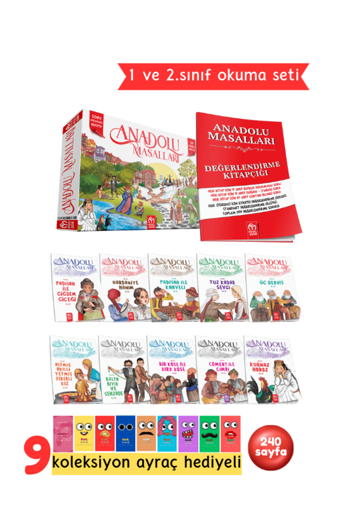 1 ve 2.Sınıflar İçin Anadolu Masalları 10 Kitap + Soru Kitapçığı Hediyeli