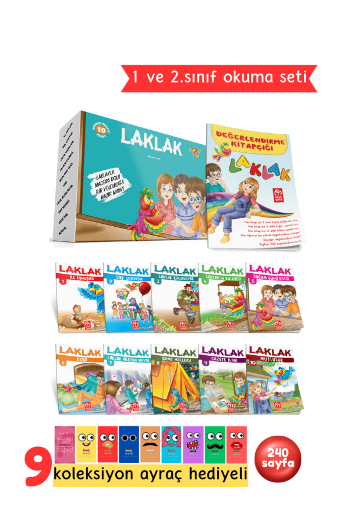 1. ve 2.Sınıflar İçin Laklak Hikaye Serisi 10 Kitap + Soru Kitapçığı Hediyeli