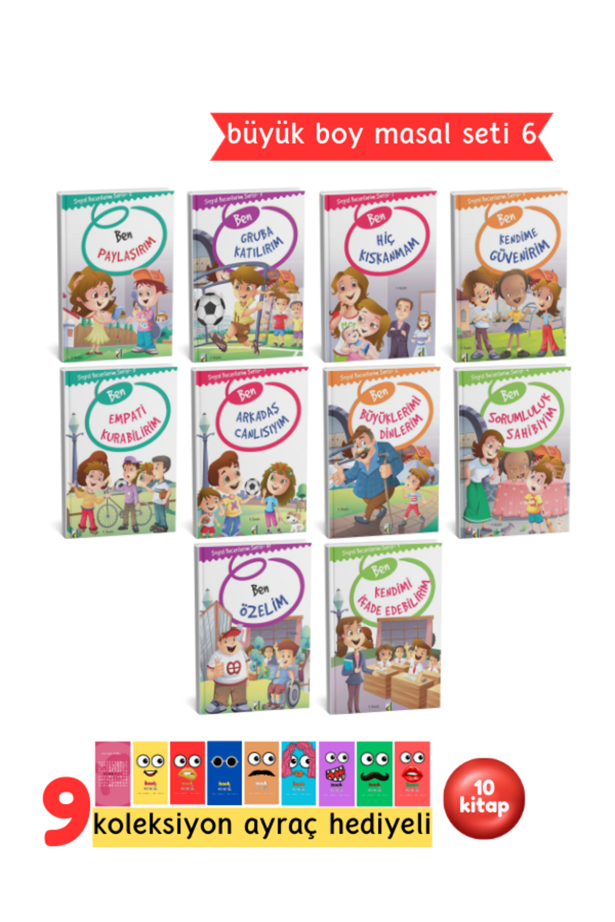 1. ve 2.Sınıflar İçin Sosyal Becerilerim Serisi 10 Kitap - Renkli, Resimli Y4