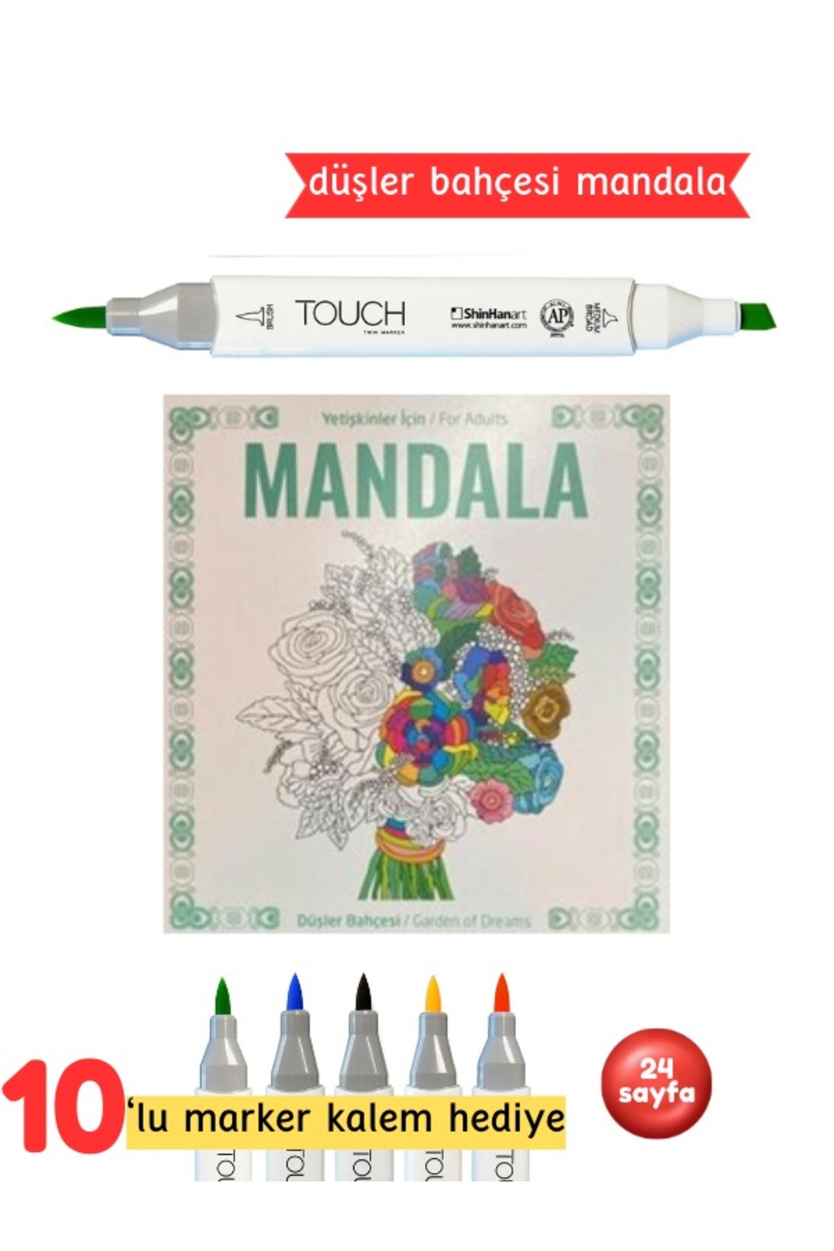 10'lu Çift Taraflı Marker Kalem + Mandala