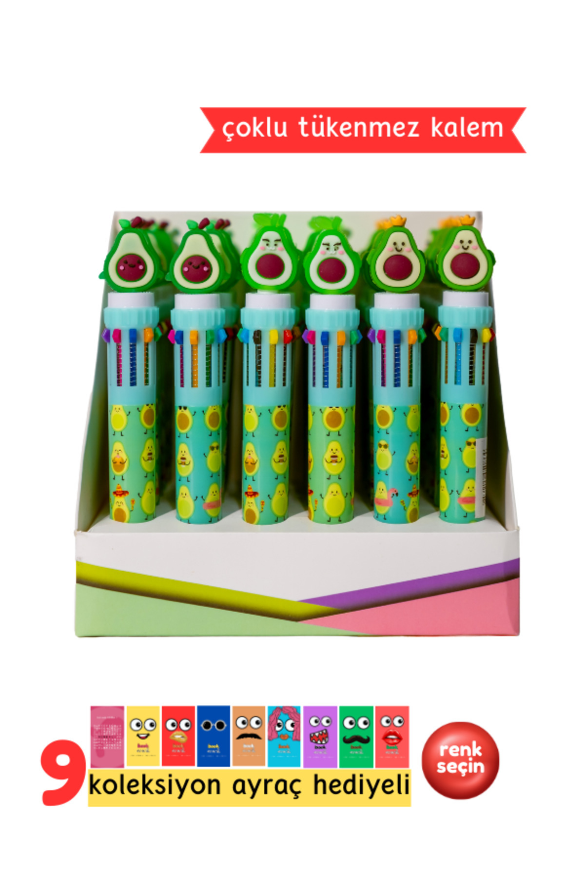 10 Renkli Avokado Tükenmez Kalem - Çoklu Tükenmez Kalem Multi Color (Cok renklil)