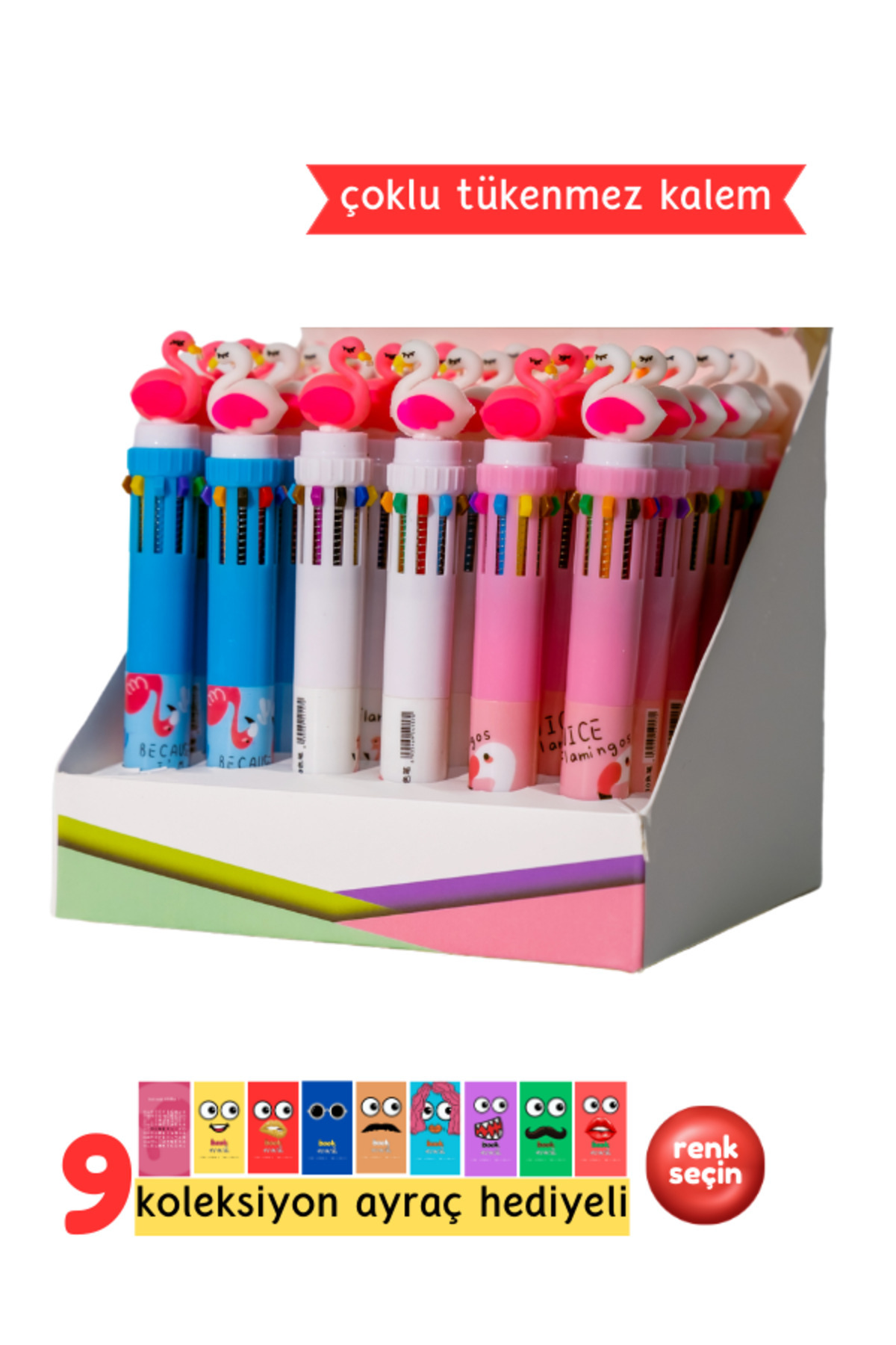 10 Renkli Flamingo Tükenmez Kalem - Çoklu Tükenmez Kalem Multi Color (Cok renkli)