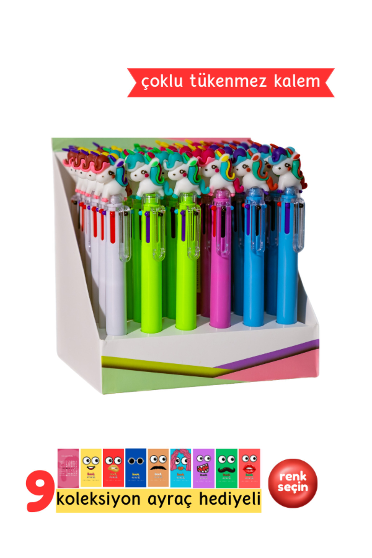 10 Renkli Unicorn Tükenmez Kalem - Çoklu Tükenmez Kalem Multi Color (Cok renkli)