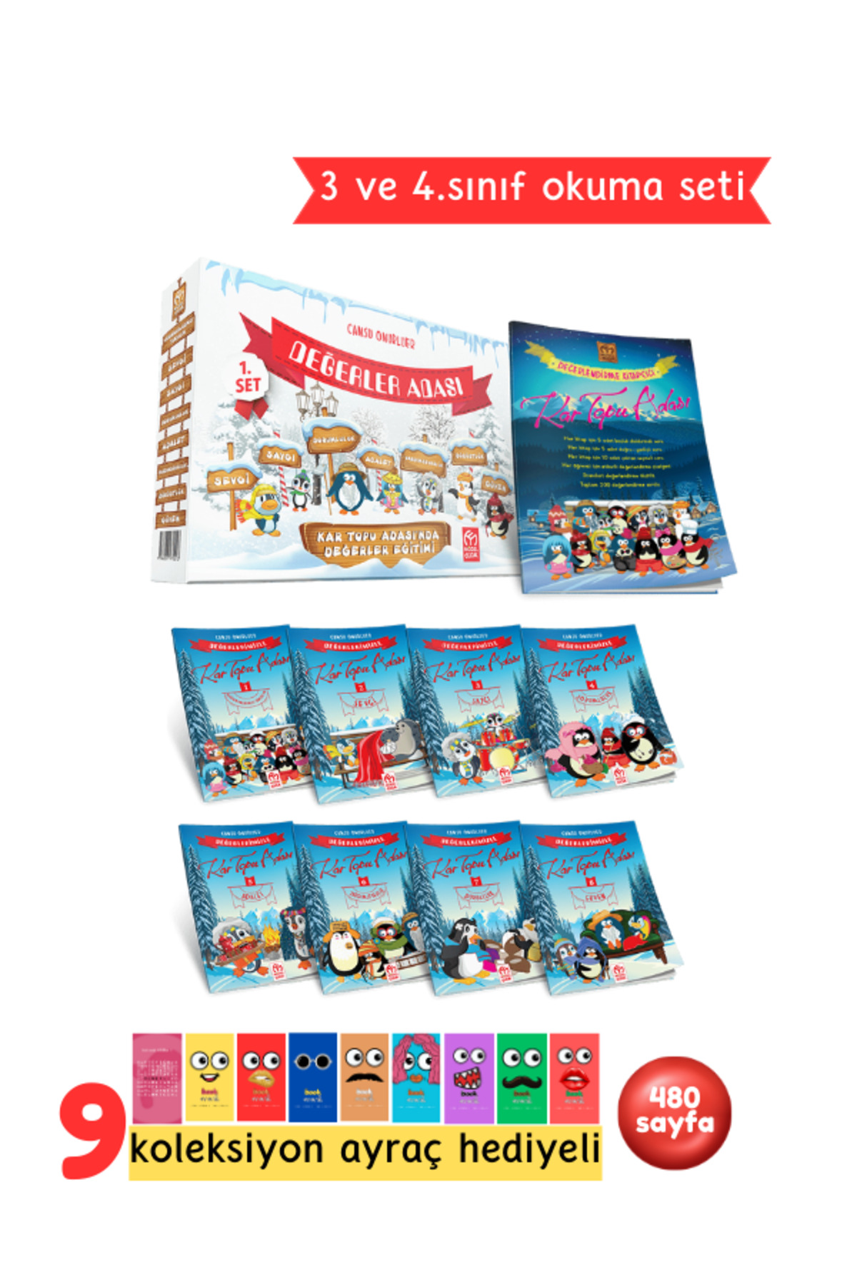 2. 3. ve 4.Sınıflar İçin Sevimli Penguenler İle Kar Topu Adası 10 Kitap + Soru Kitapçığı Hediyeli