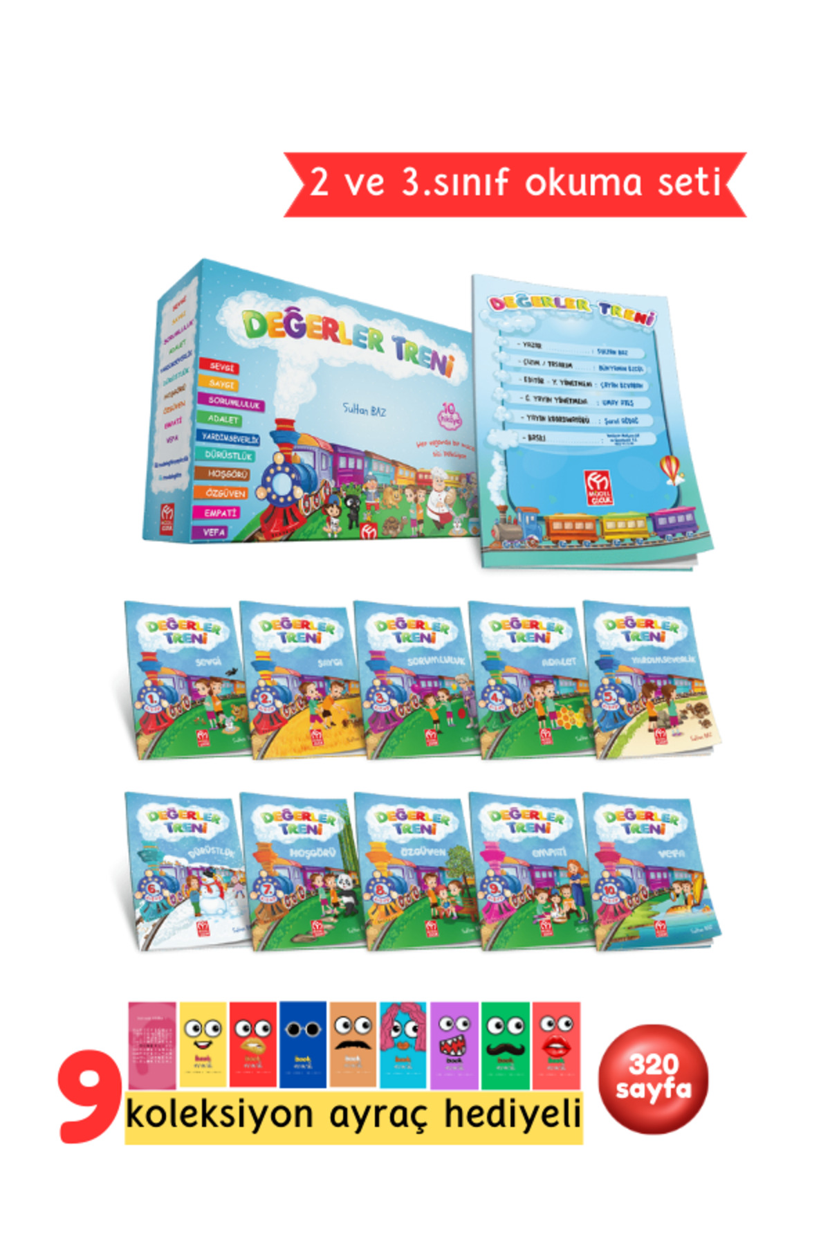2. ve 3.Sınıflar İçin Değerler  Treni Hikaye Serisi 10 Kitap + Soru Kitapçığı Hediyeli