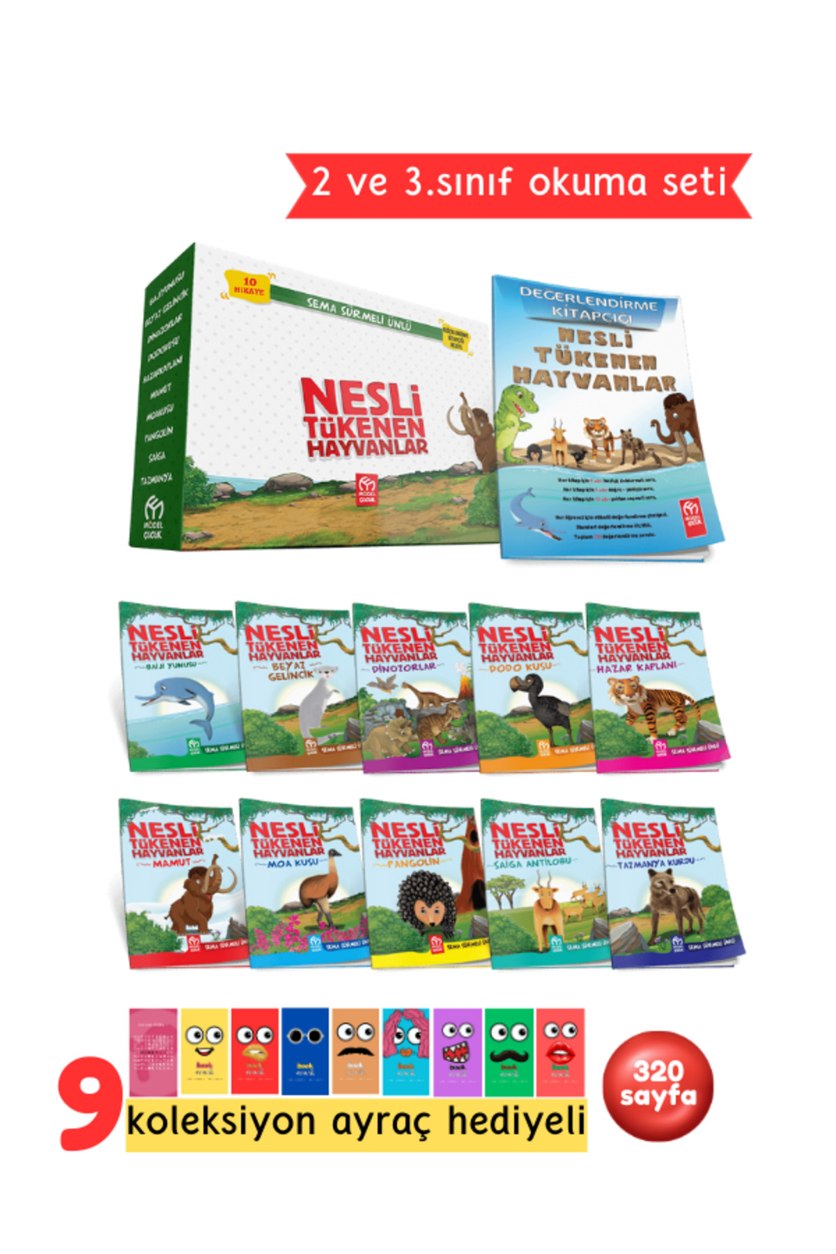2. ve 3.Sınıflar İçin Nesli Tükenen Hayvanlar 10 Kitap + Soru Kitapçığı Hediyeli