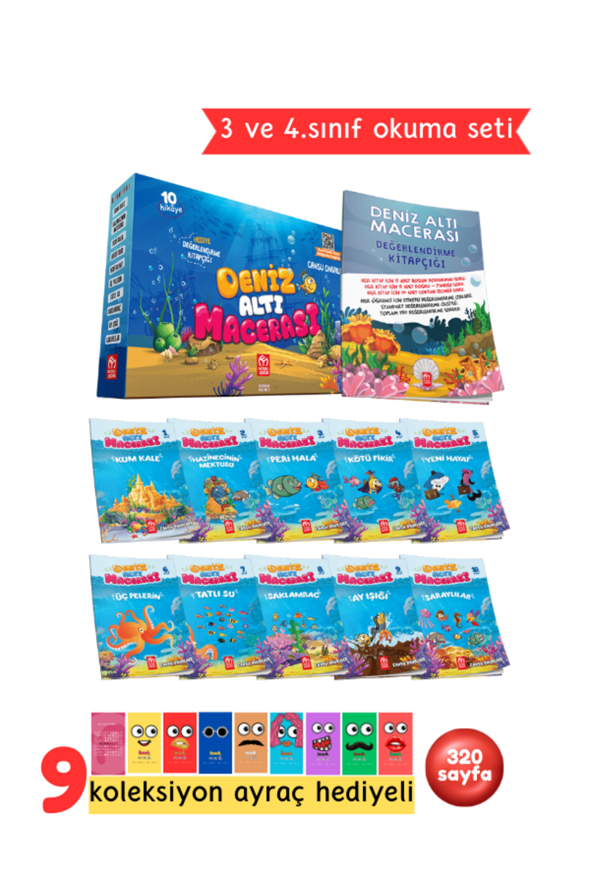 3. ve 4.Sınıflar İçin Deniz Altı Macerası Hikaye Serisi 10 Kitap + Soru Kitapçığı Hediyeli