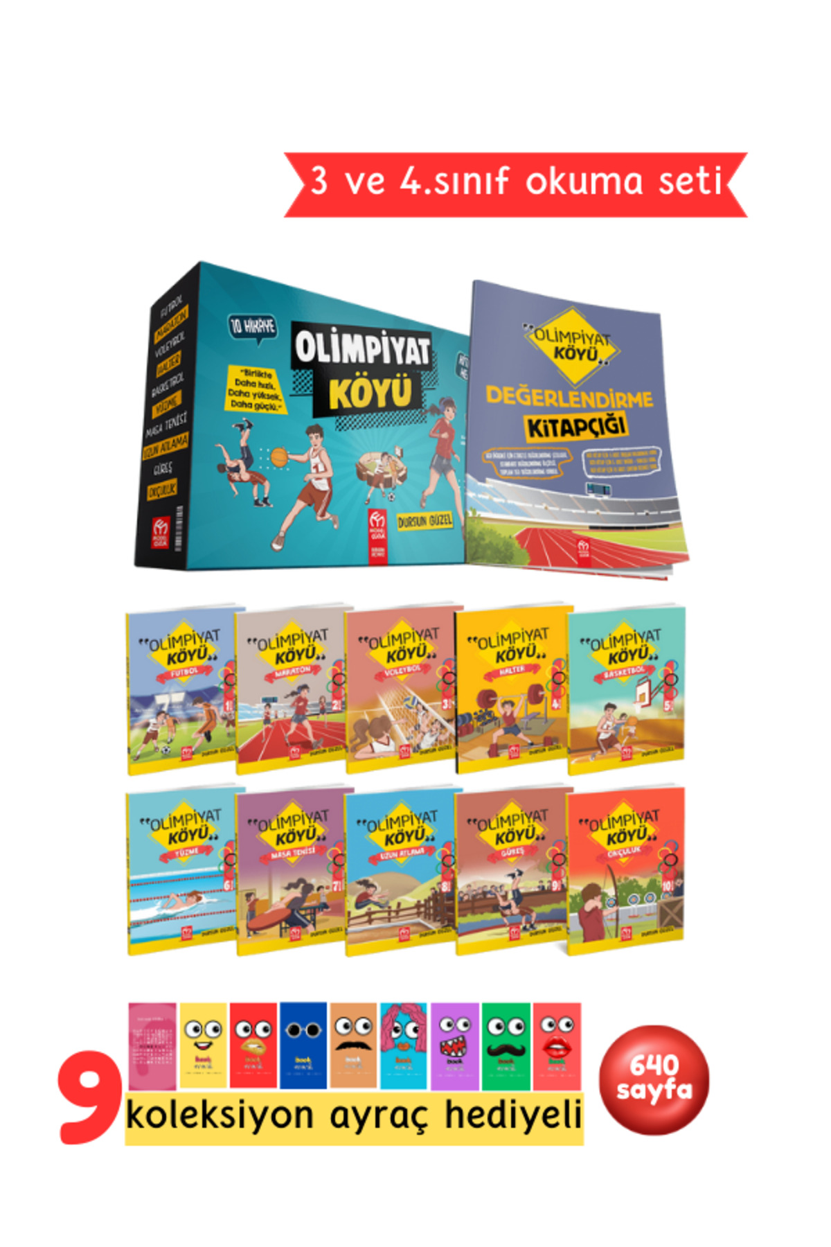 3. ve 4.Sınıflar İçin Olimpiyat Köyü Hikaye Serisi 10 Kitap + Soru Kitapçığı Hediyeli