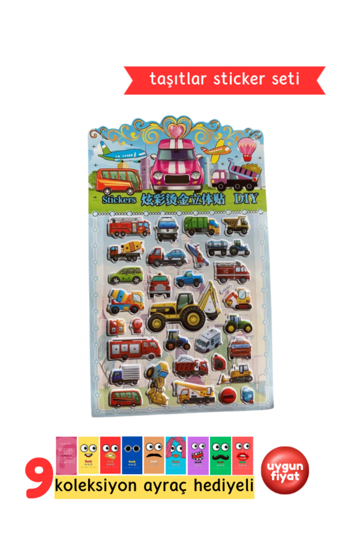 Araba Sticker - Taşıt Sticker - Çocuklar İçin Kabartmalı Sticker Etiket