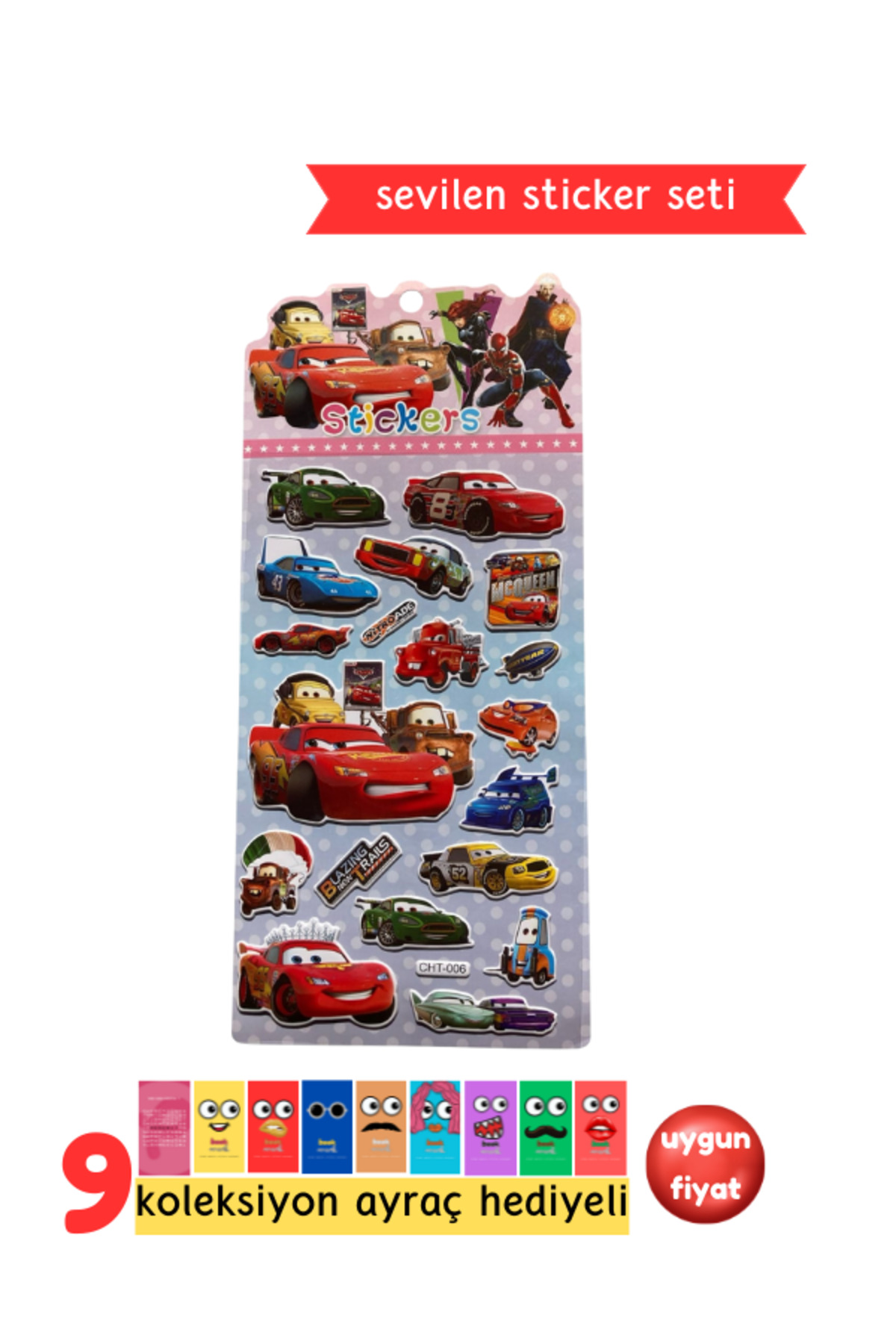 Arabalar Sticker - McQueen Sticker - Erkek Çocuklar İçin Kabartmalı Sticker Etiket