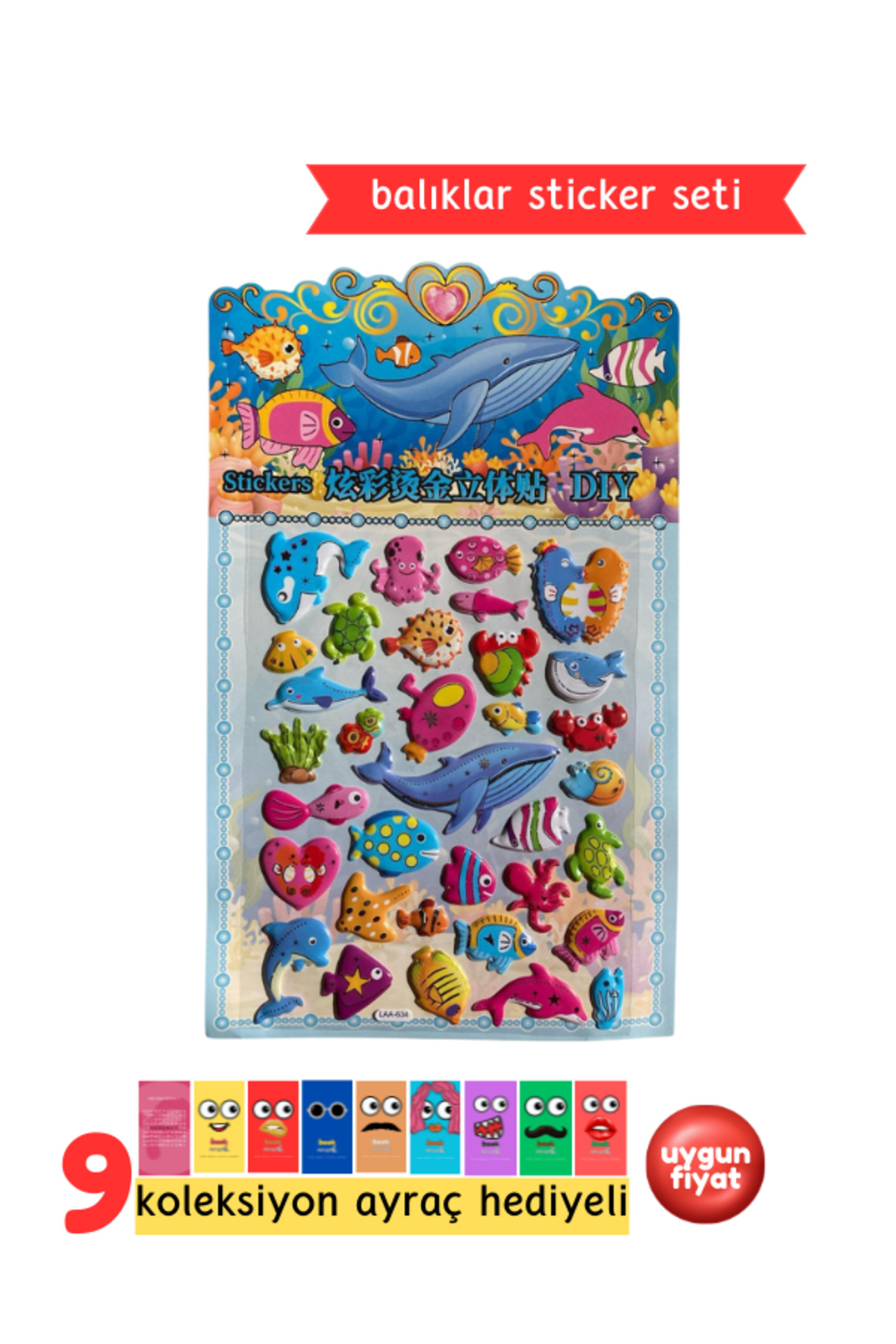 Balık Sticker - Deniz Altı Sticker - Çocuklar İçin Kabartmalı Sticker Etiket
