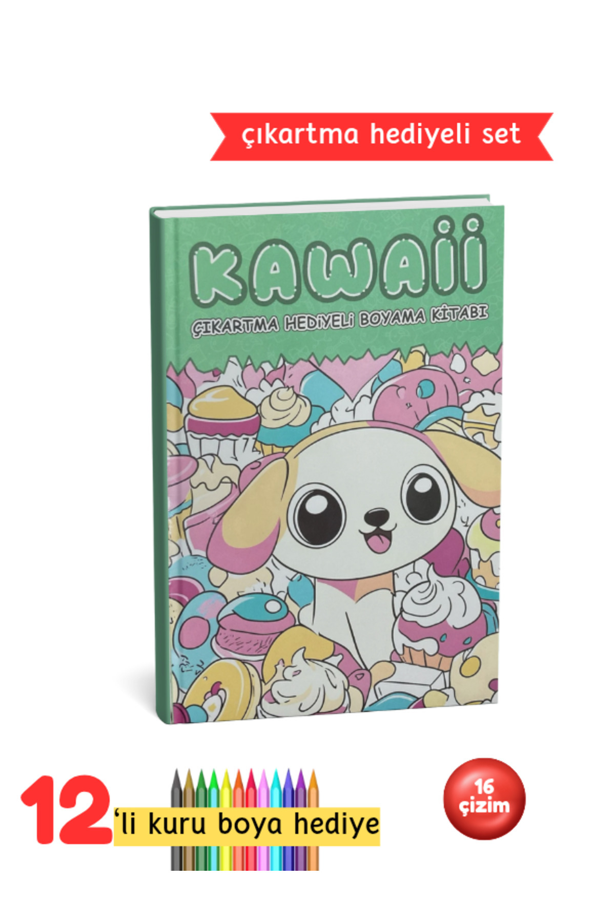 Çocuk Boyama Kitabı Seti - Kawaii Boyama Kitabı Yeşil Set