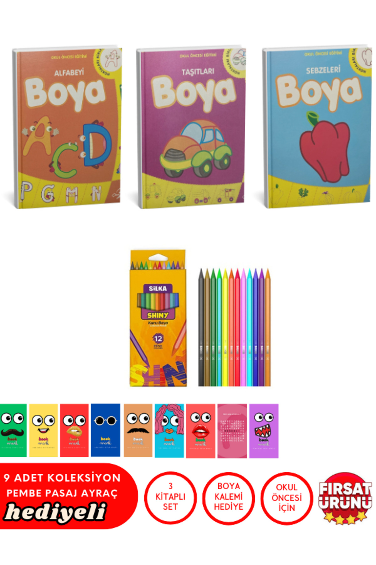 Çocuk Boyama Kitap Seti - Alfabe, Taşıtlar, Sebzeler