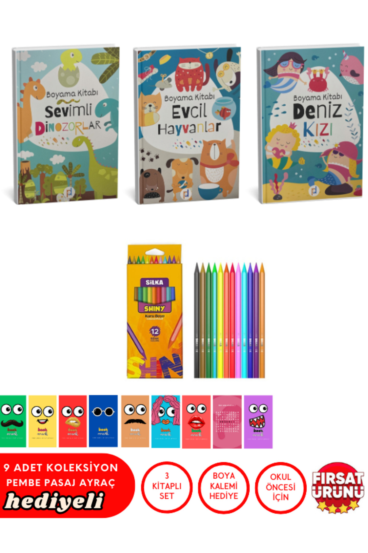 Çocuklar Için Boyama Kitap Seti - Dinazorlar, Hayvanlar, Deniz Kızı