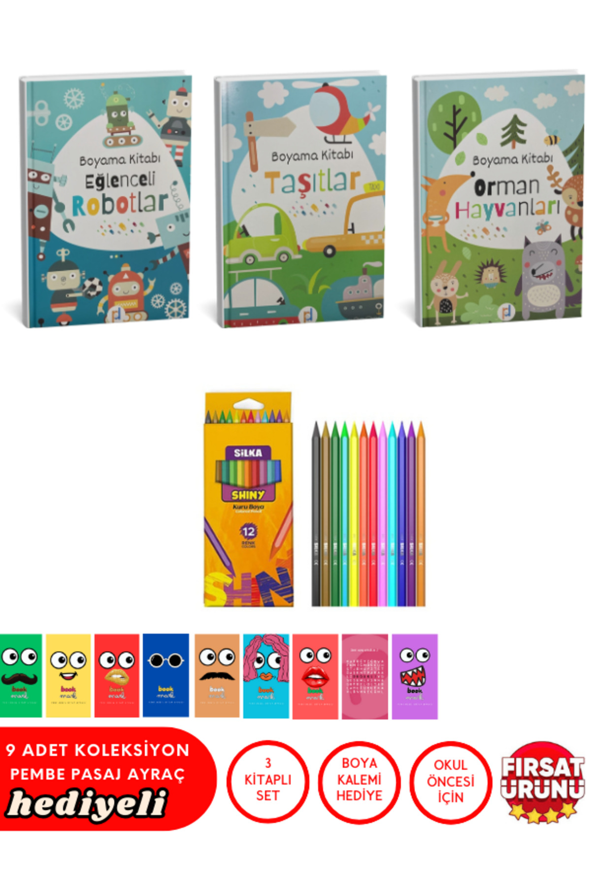 Çocuklar Için Boyama Kitap Seti - Taşıtlar, Robotlar, Hayvanlar