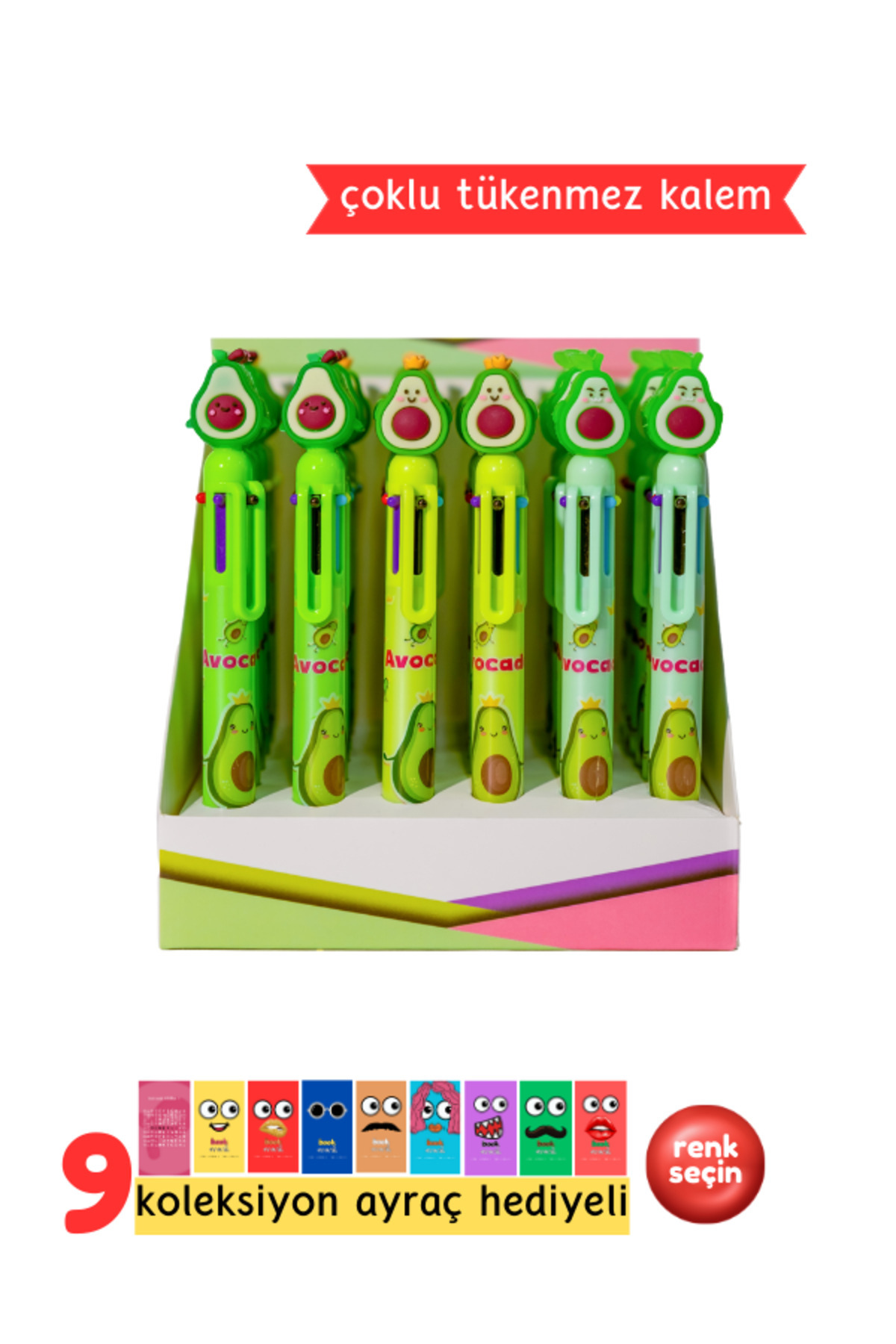 Çok Renkli Avokado Tükenmez Kalem - Çoklu Tükenmez Kalem Multi Color (Cok renkli)