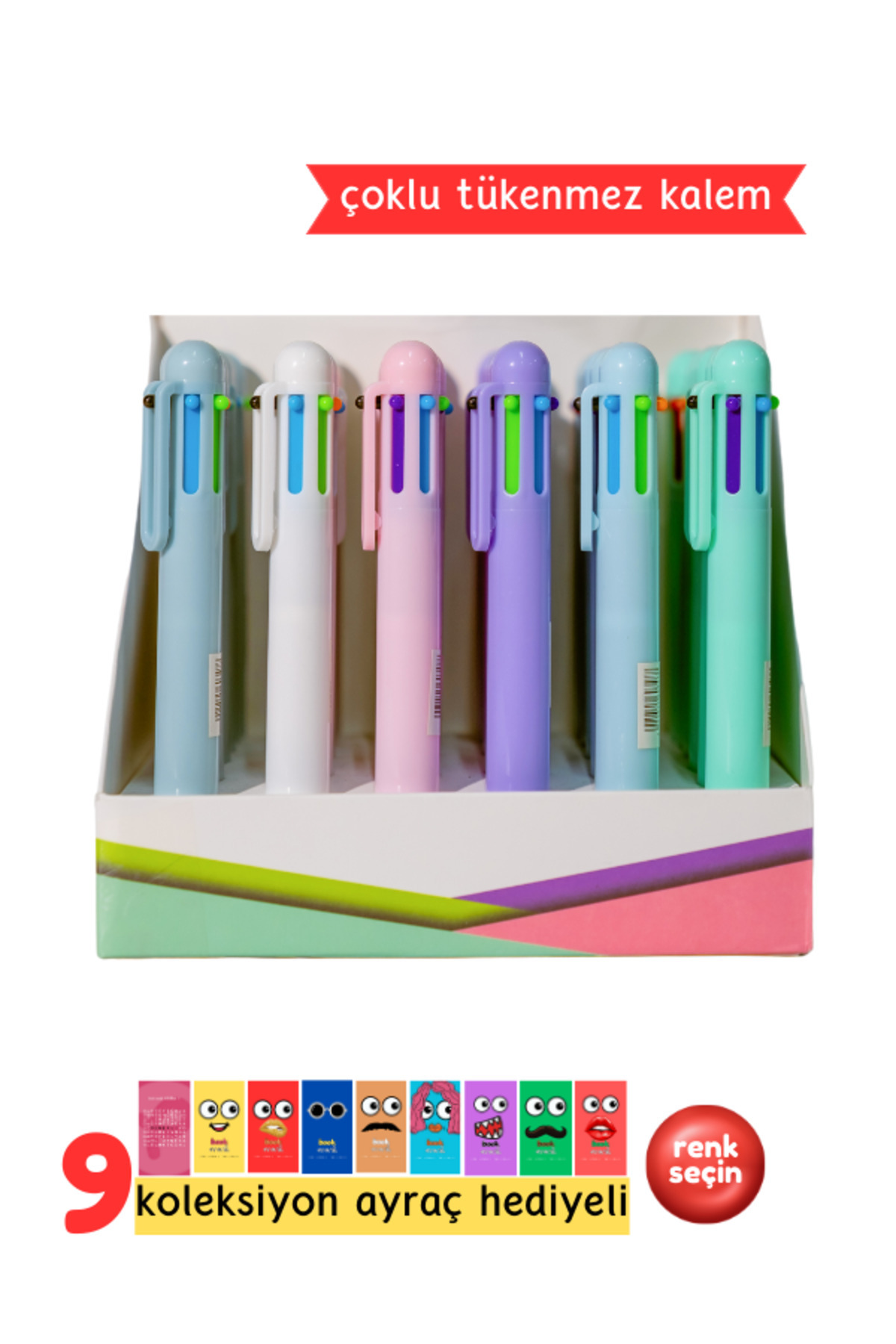 Çok Renkli Pastel Tükenmez Kalem - Çoklu Tükenmez Kalem Multi Color (Çok Renkli)