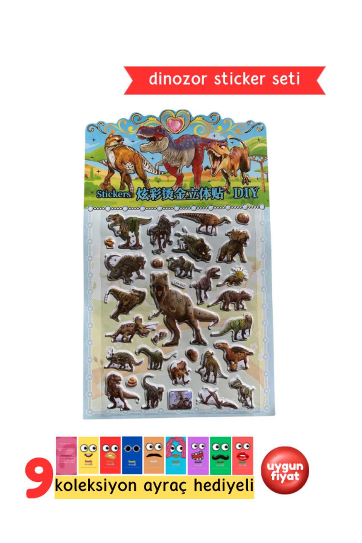 Dinazor Sticker - Çocuklar İçin Kabartmalı Sticker Etiket