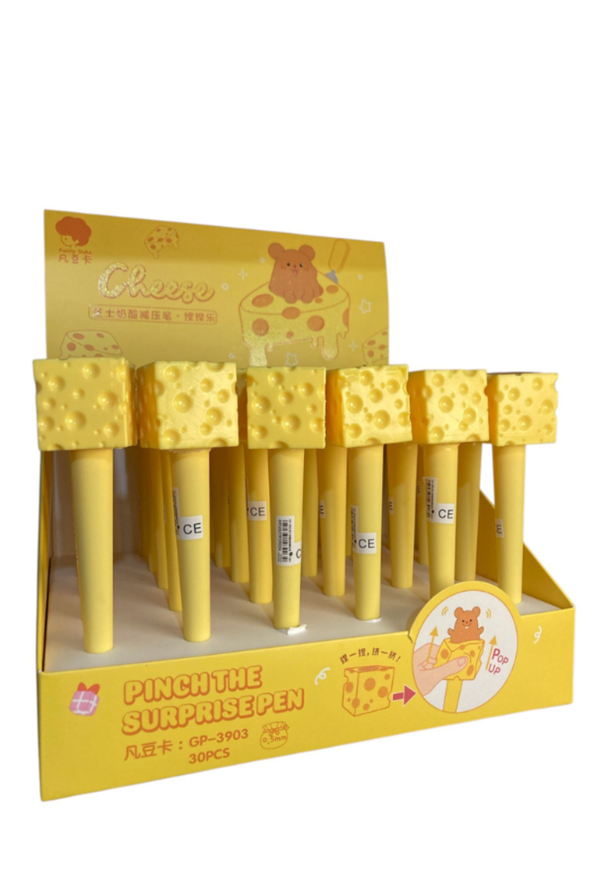 Eğlenceli Peynir Jel Kalem - Sukuşi Kalem - Squishy Tükenmez Kalem - Peynir Fare Sıkmalı Kalem (Sarı)