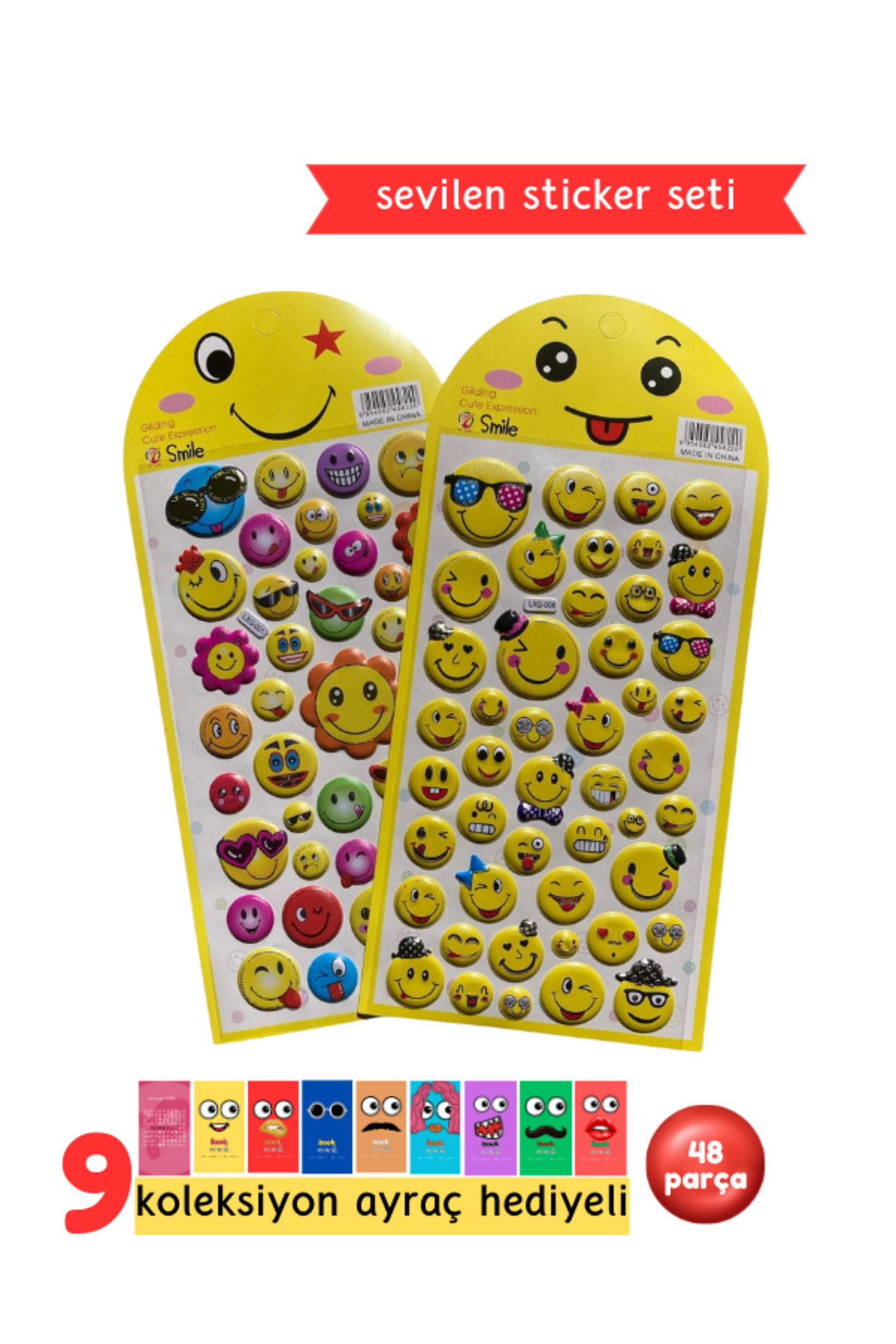Emoji Sticker Seti - Kabartmalı Emoji Sticker Seti - Eğlenceli Gülen Yüz Etiket