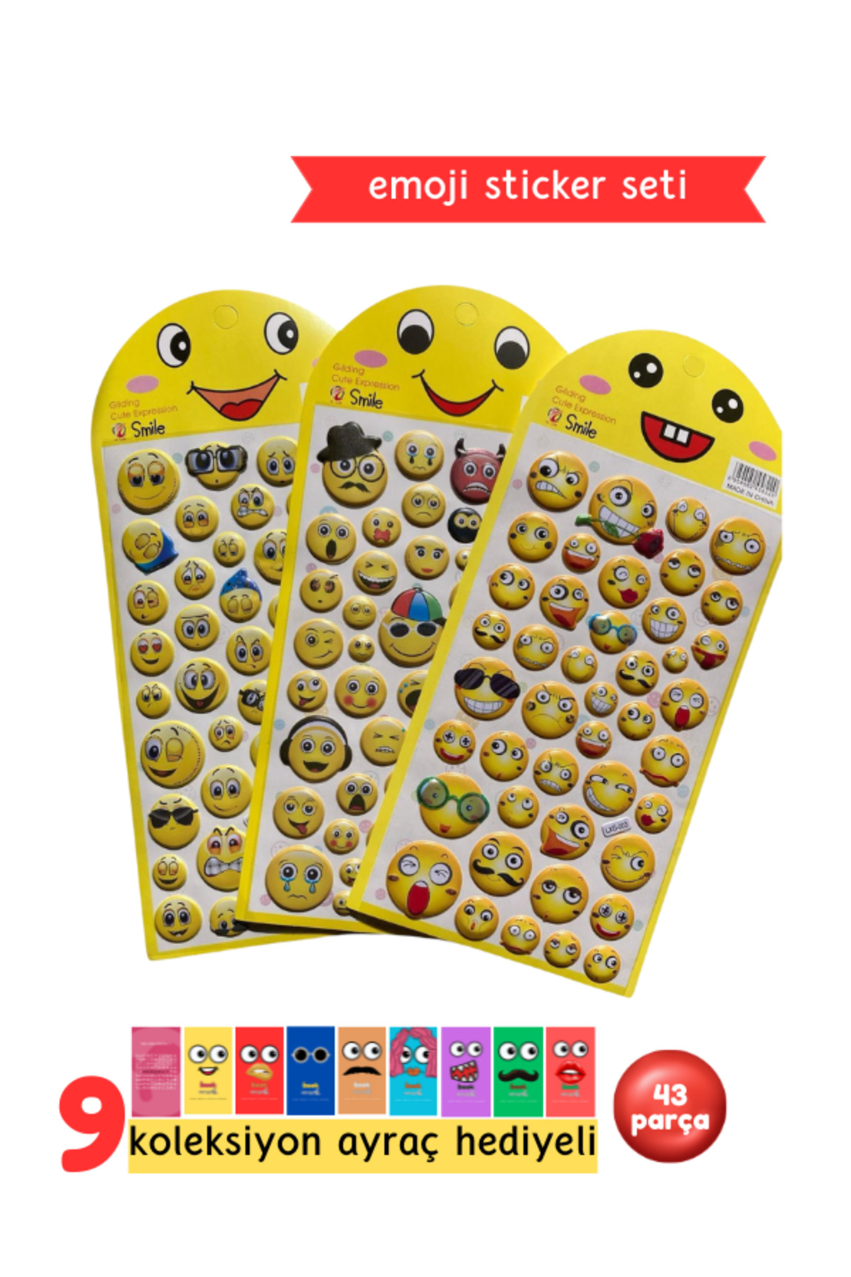 Emoji Sticker Seti - Kabartmalı Emoji Sticker Seti - Sevimli Gülen Yüz Etiket