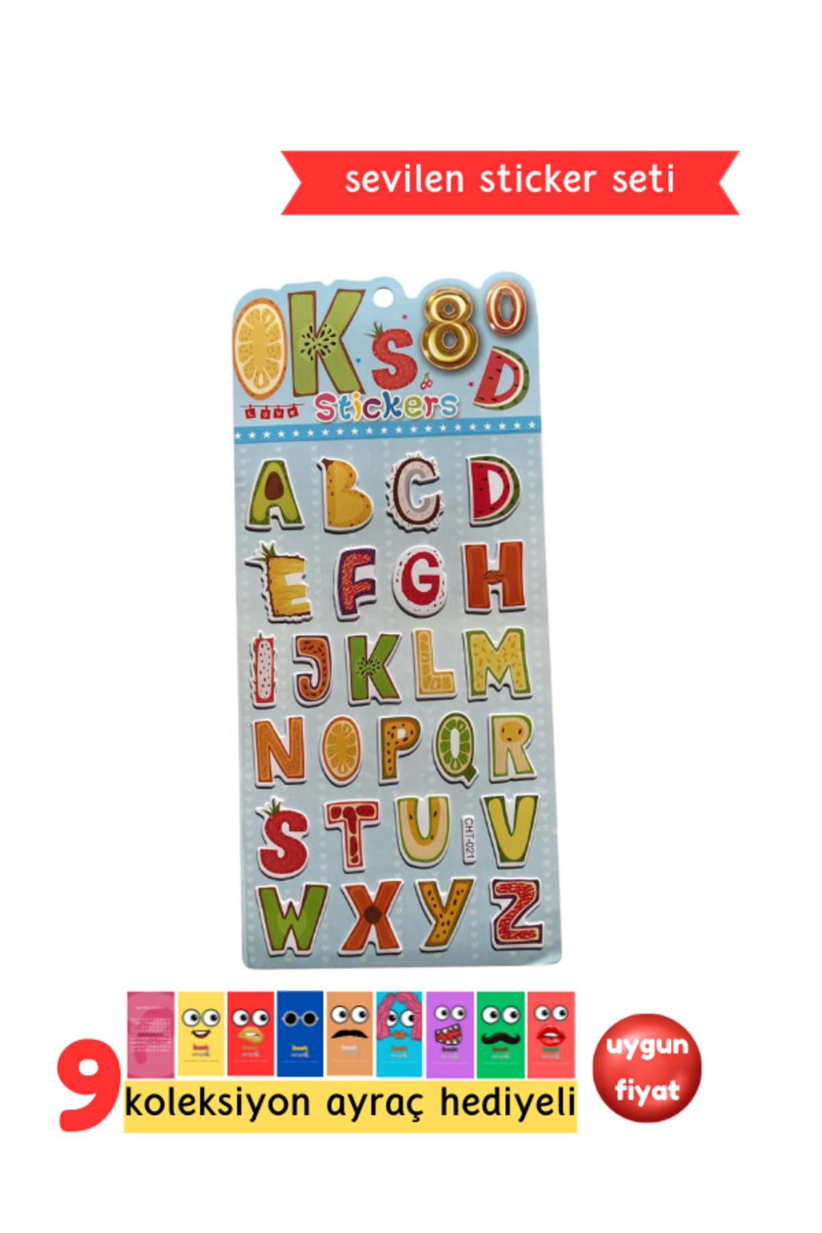 Harf Sticker - Alfabe Sticker - Çocuklar İçin Kabartmalı Sticker Etiket