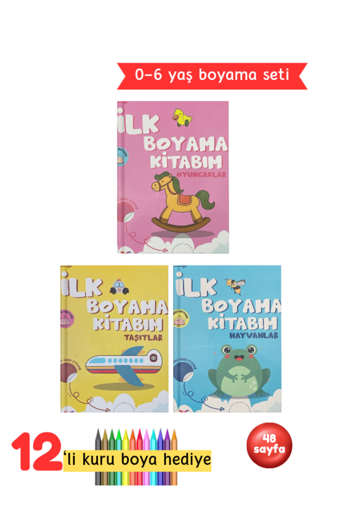 İlk Boyama Kitabım - Büyük Resimli Boyama Kitabı 3'lü Set - Taşıtlar, Hayvanlar, Oyuncaklar