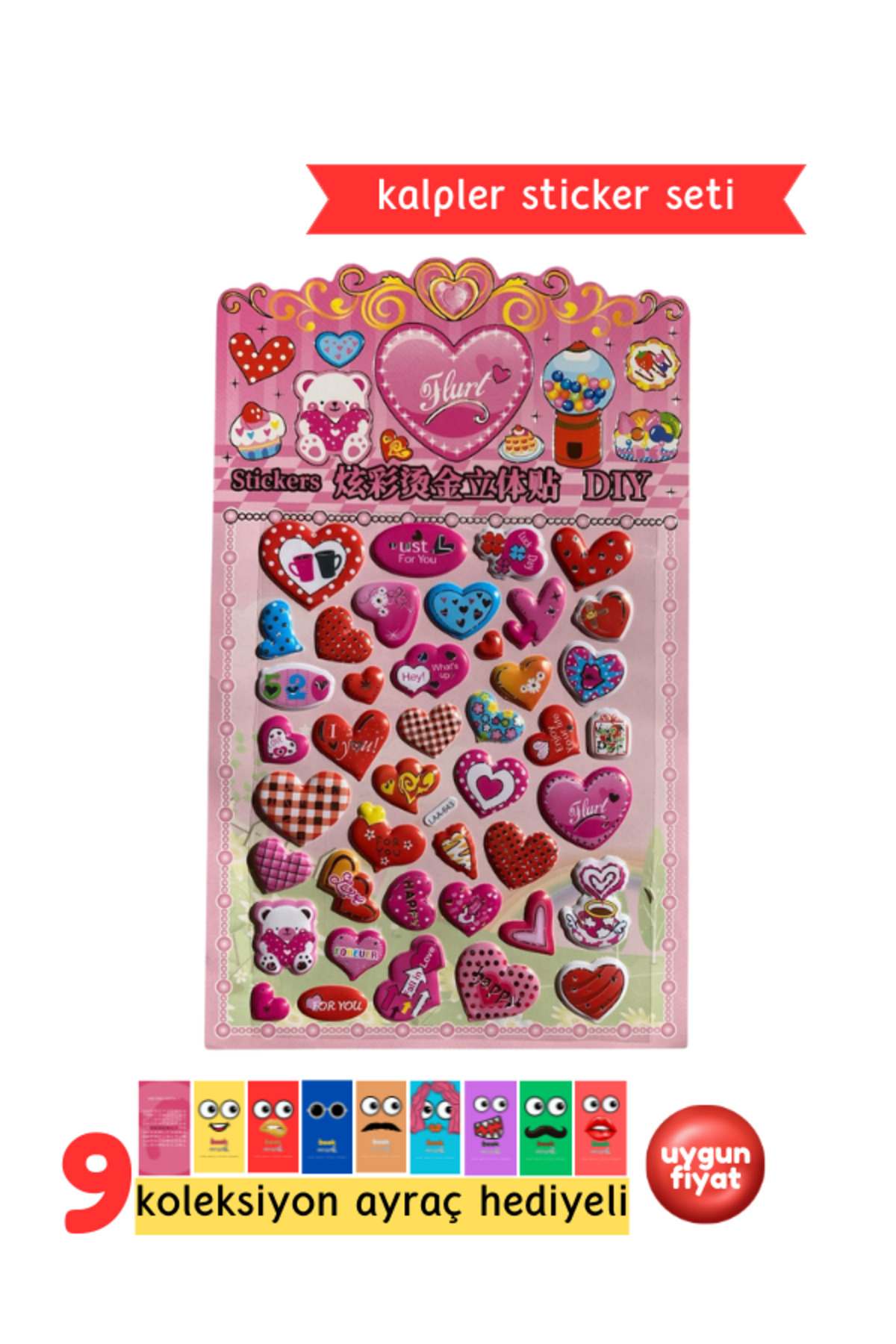 Kalp Sticker - Çocuklar İçin Kabartmalı Sticker Etiket