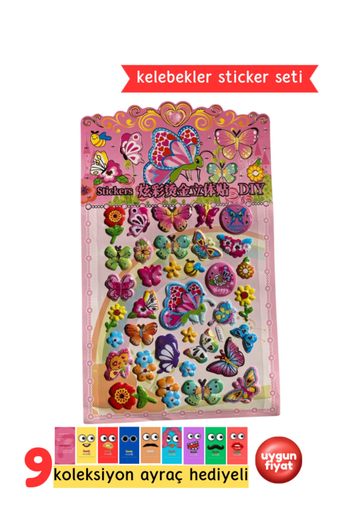 Kelebek Sticker - Çocuklar İçin Kabartmalı Sticker Etiket