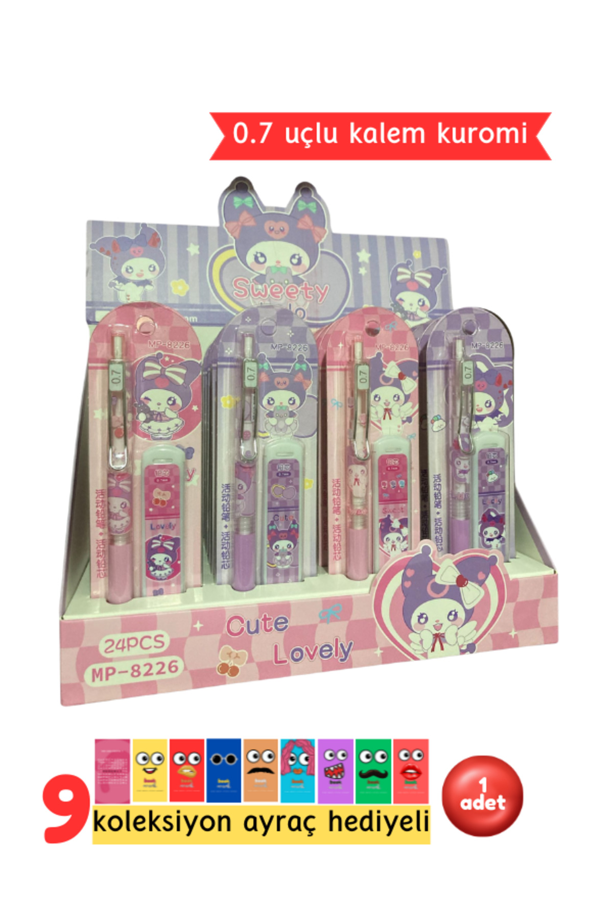 Kuromi 0.7 Uçlu Kalem Seti- Kuromi Kırtasiye Seti (Pembe)