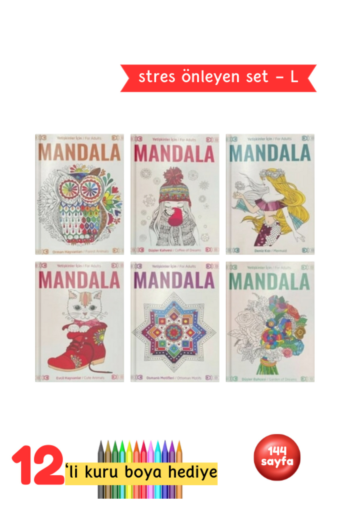 Mandala Boyama Kitap Seti - Yetişkinler Için Stres Önleyen Boyama Kitapları 6 Kitap Set