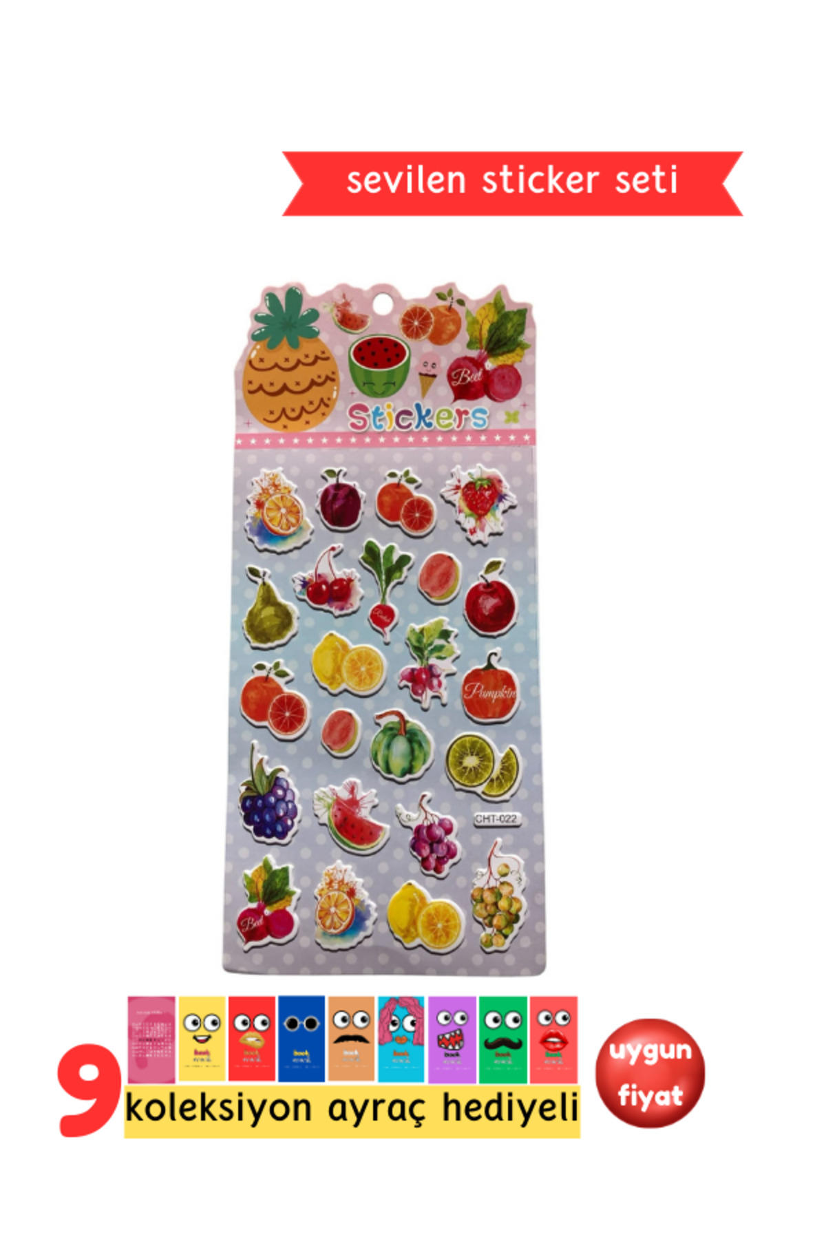 Meyve Sebze Temalı Sticker - Çocuklar İçin Kabartmalı Sticker Etiket