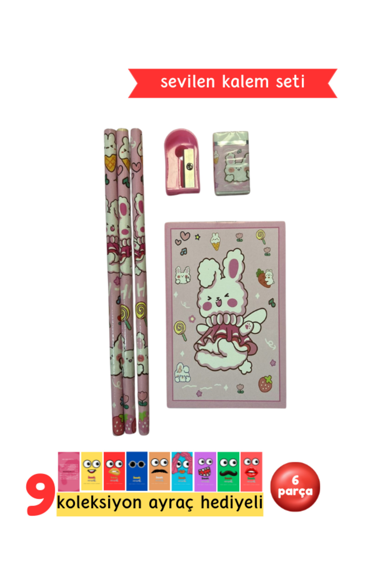 Pembe Kalem Seti - Sevimli Kırtasiye Seti (Pembe)