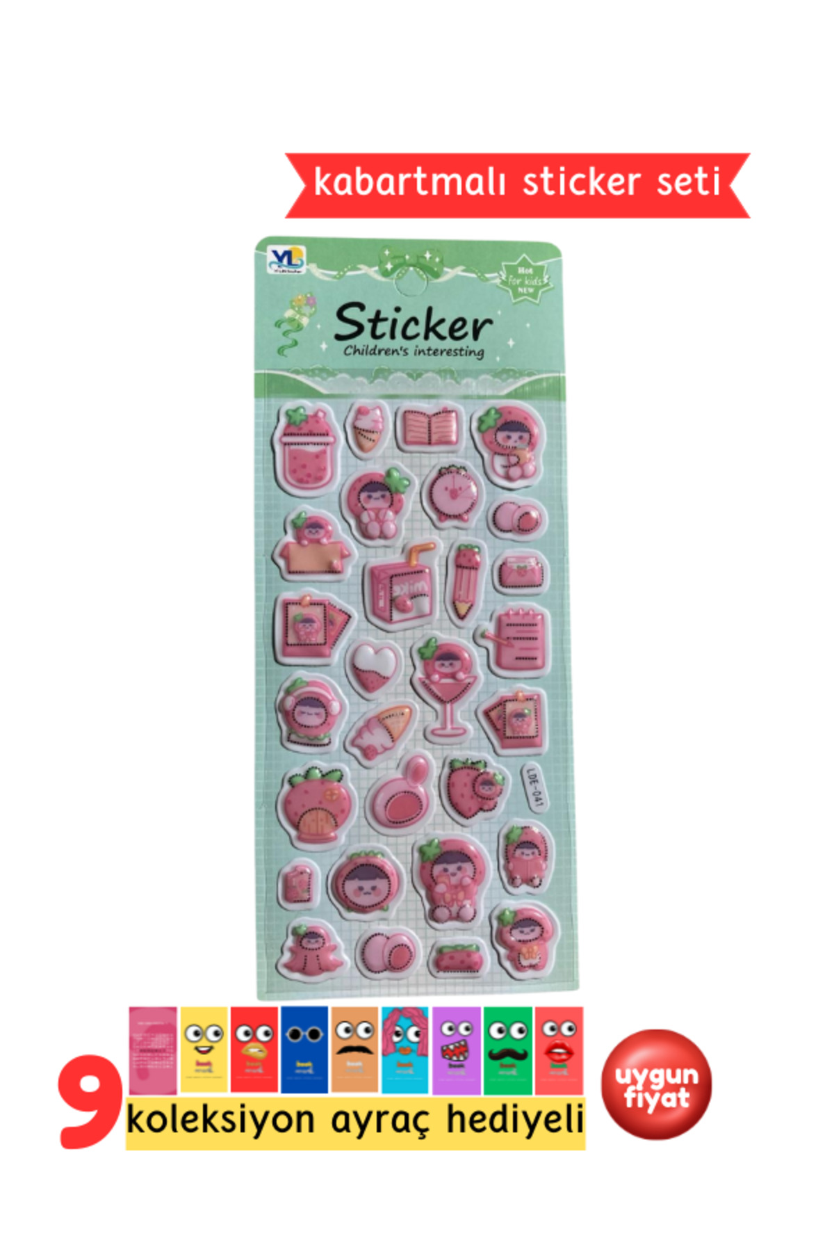 Pembe Kawaii Sticker Seti – Kabartmalı 3D Sticker Etiket - Defter Laptop Ajanda Journal Sticker