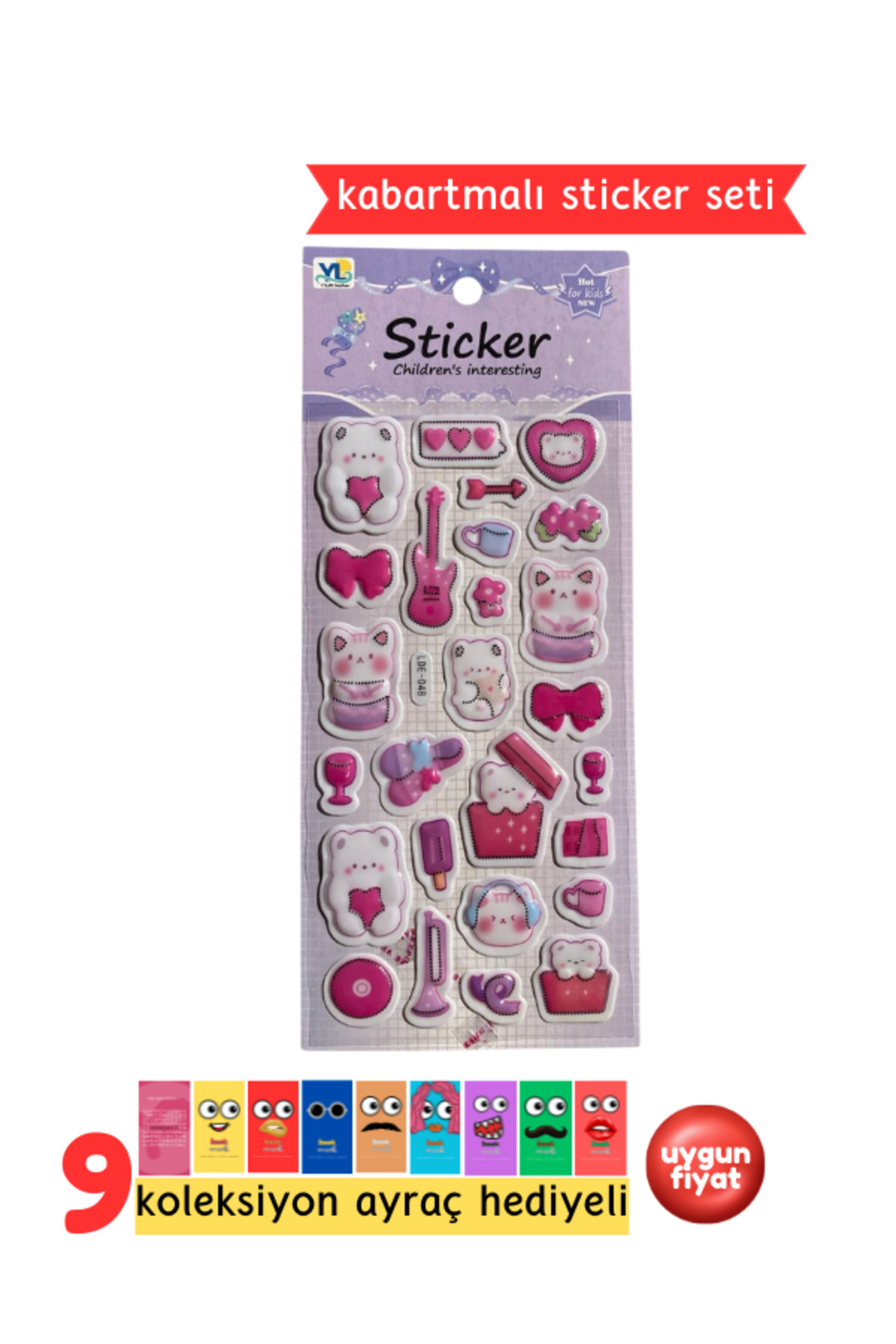 Pembe Temalı Sticker – Kabartmalı 3D Sticker Etiket - Defter Laptop Ajanda Bullet Journal Sticker