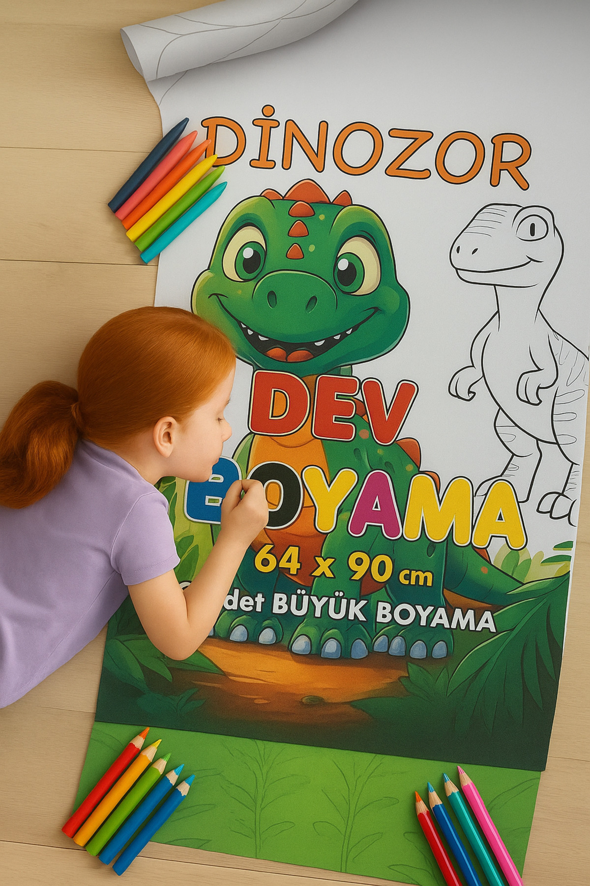 Poster Boyama - Çocuklar İçin Dev Boyama Rulosu - Dinozor Desenli
