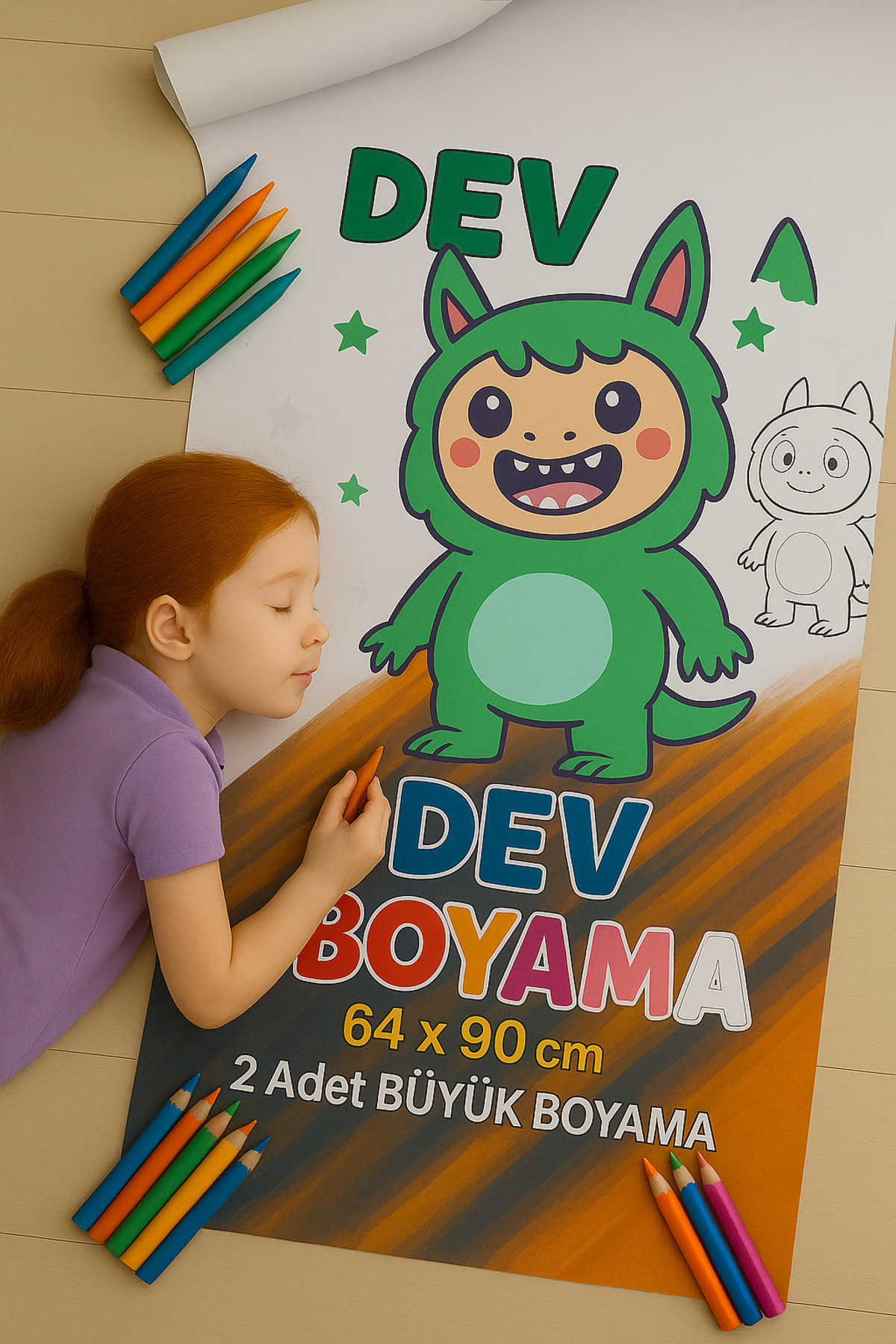 Poster Boyama - Çocuklar İçin Dev Boyama Rulosu - Labubu Desenli