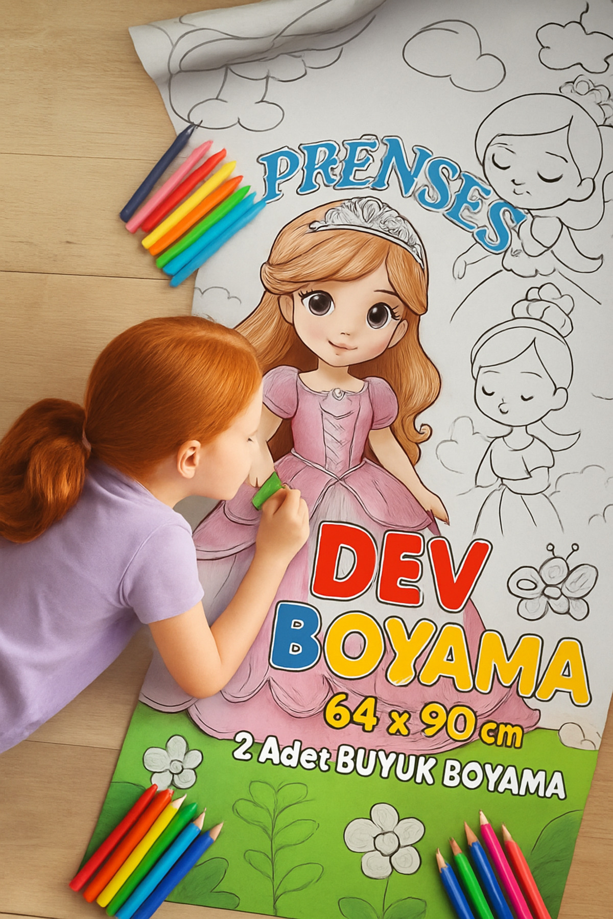 Poster Boyama - Çocuklar İçin Dev Boyama Rulosu - Prenses Desenli