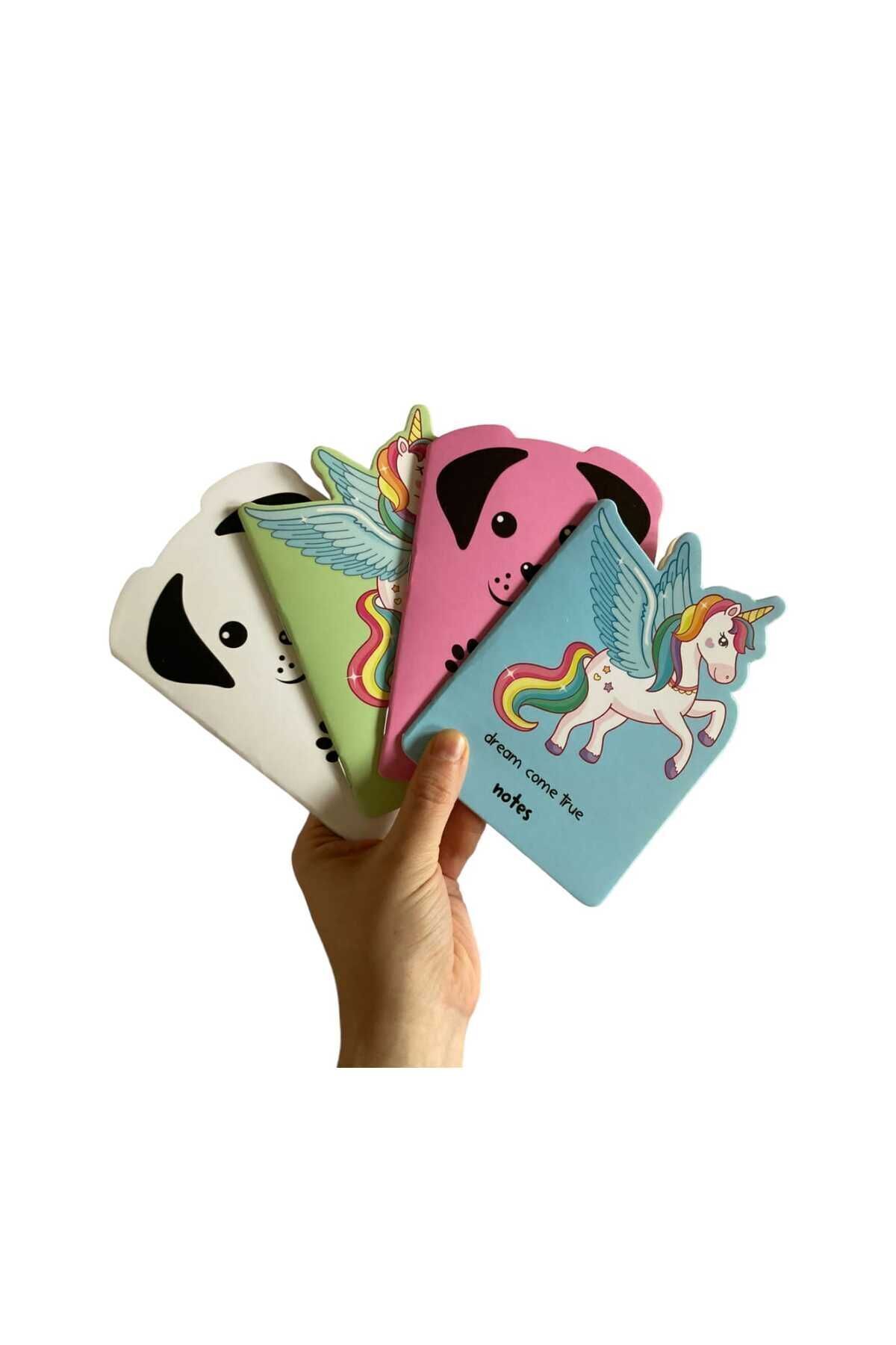 Sevimli Köpek Ve Unicorn Figürlü 4'lü Defter Seti (4 Renk)
