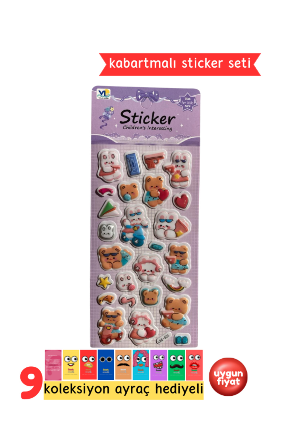 Tavşan Temalı Sticker – Kabartmalı 3D Sticker Etiket - Defter Laptop Ajanda Bullet Journal Sticker