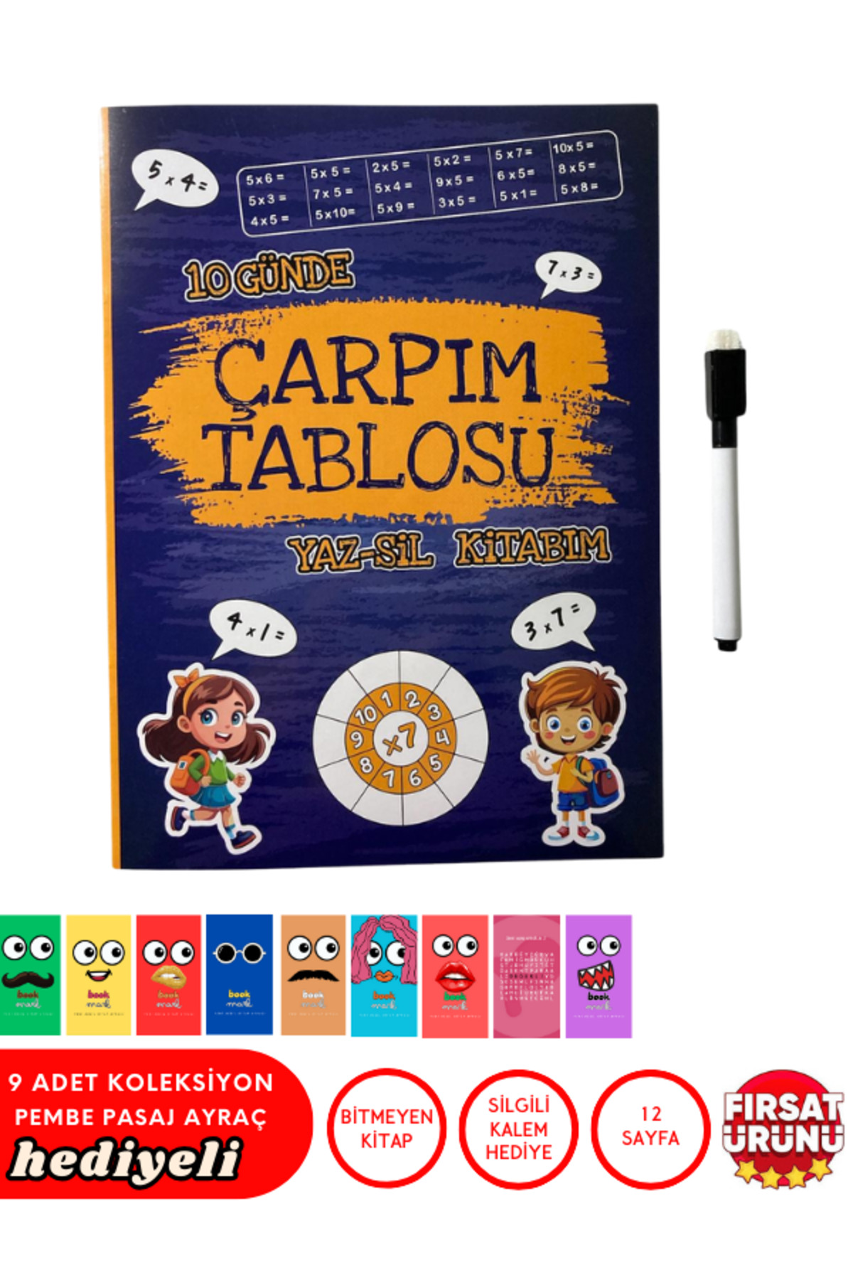 Yaz-Sil Kitabı Çarpım Tablosu - Eğlenceli ve Etkili Matematik Öğrenme Aracı - Hızlı Öğrenme Yöntemi