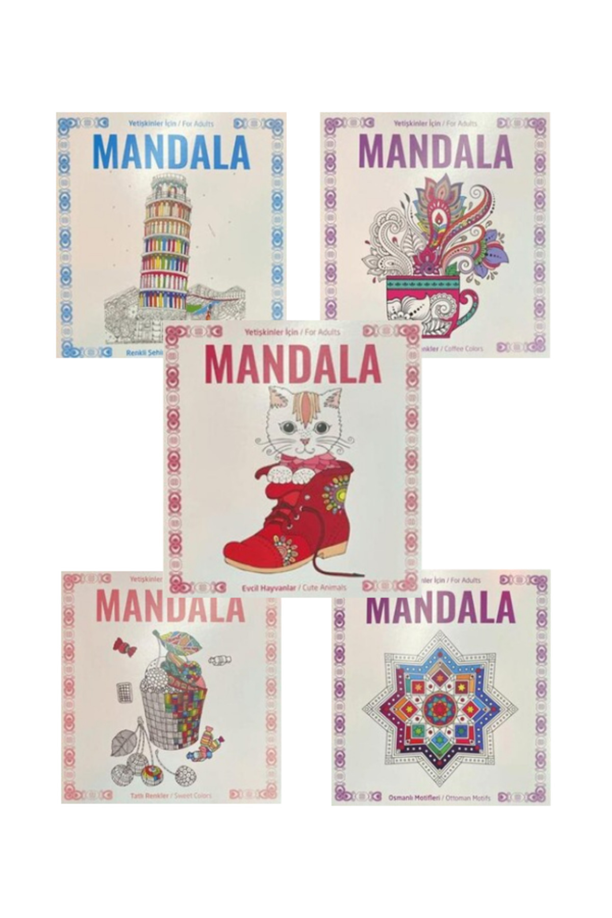 Yetişkinler Için Stres Önleyen Mandala Seti 5 Farklı Kitap